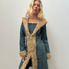 Denim Faux Fur Trimmed Hooded Jacket - Size S