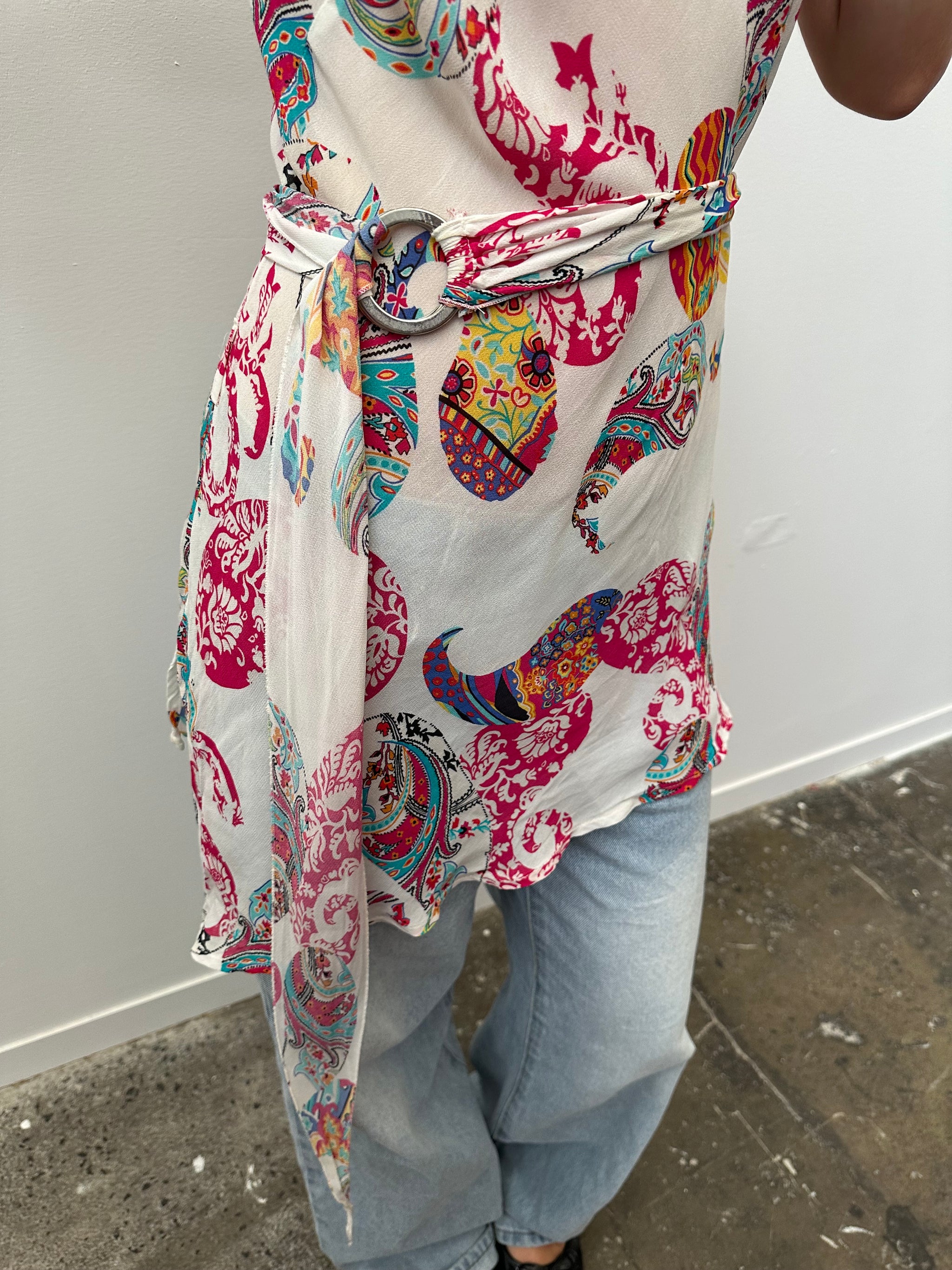 Colourful Paisley Print Sheer Top - Size M