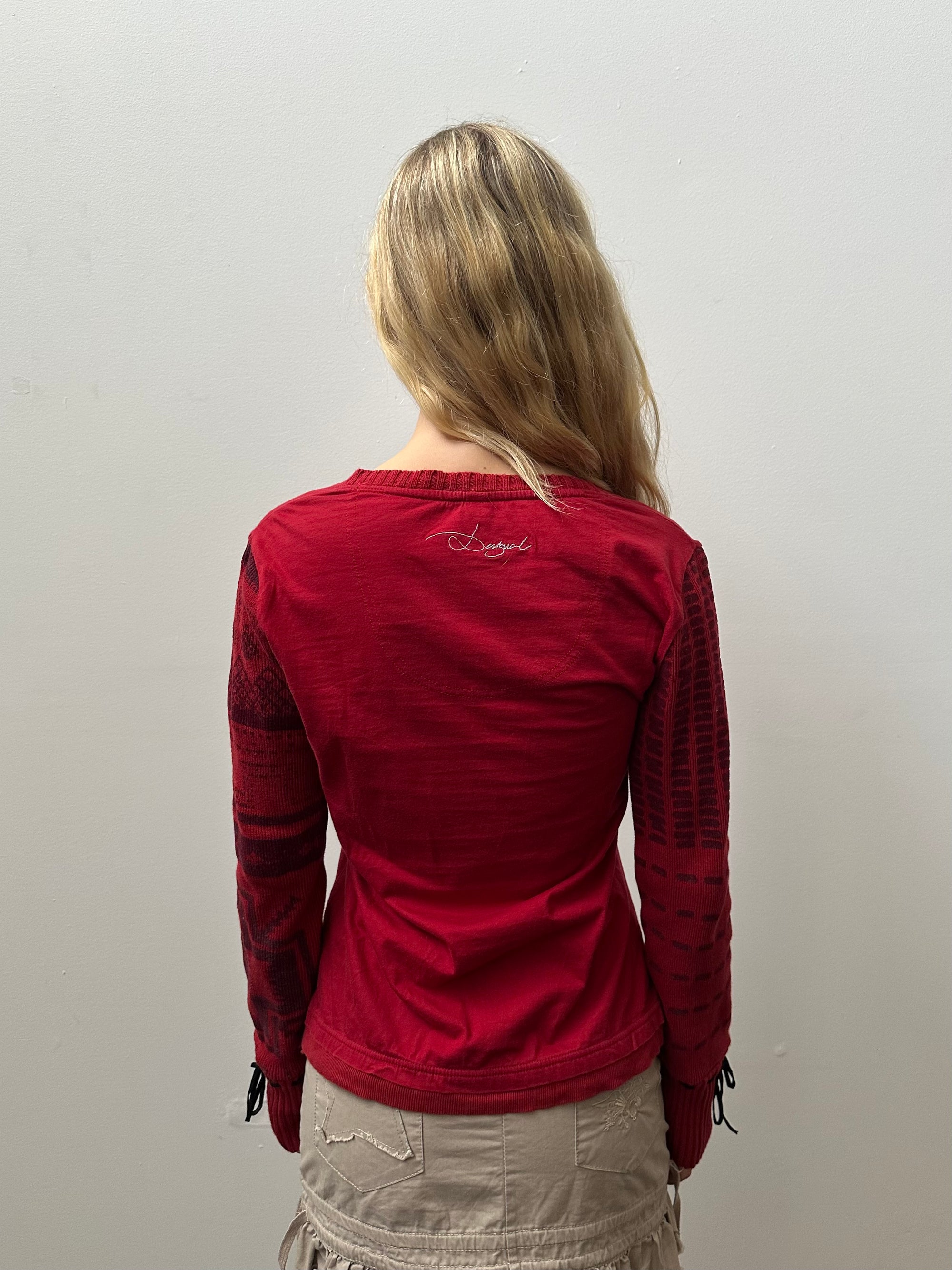 Desigual Red Graphic Long Sleeve Top - SIze L