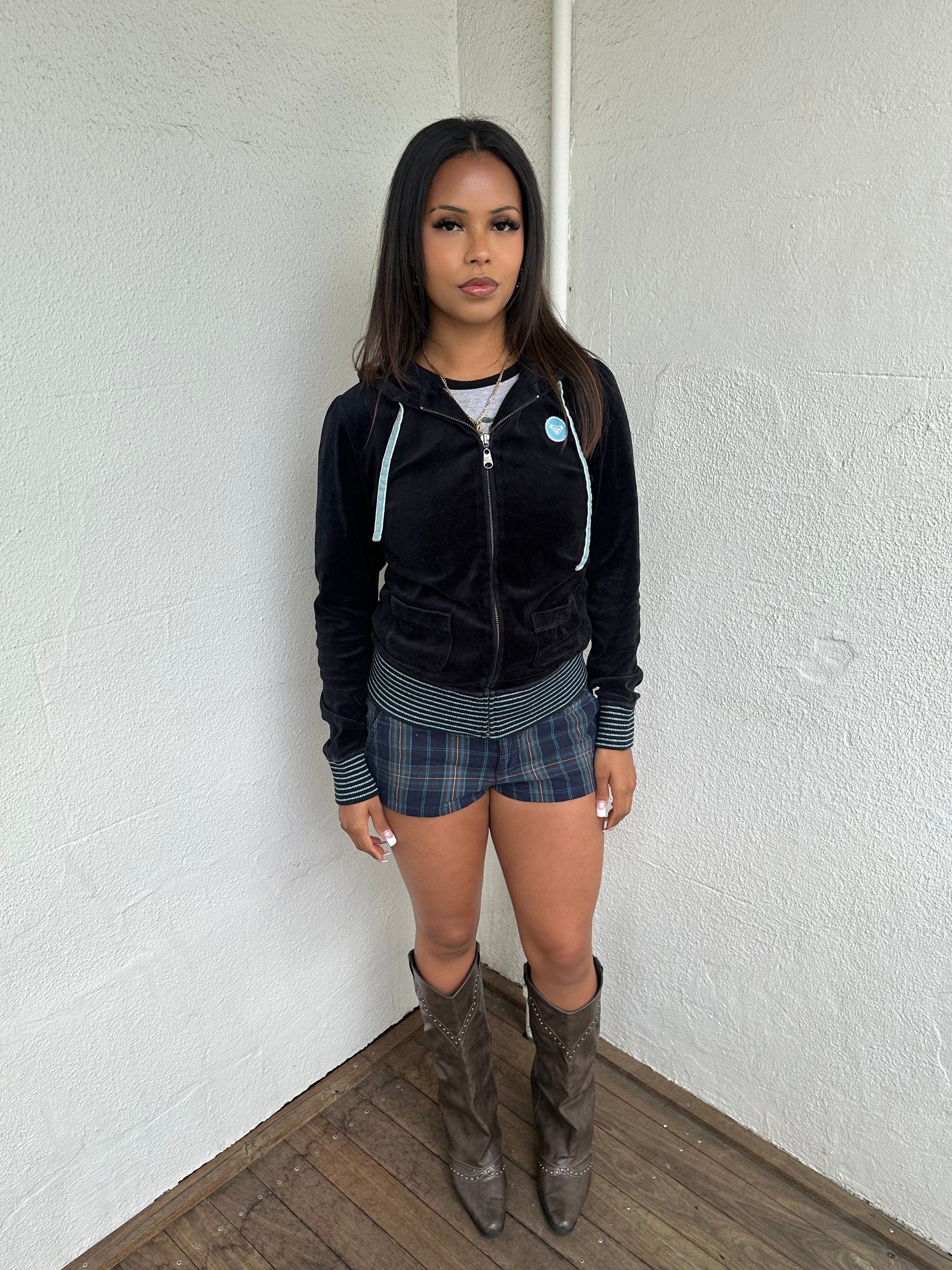 Roxy Navy Velour Zip Up Hoodie