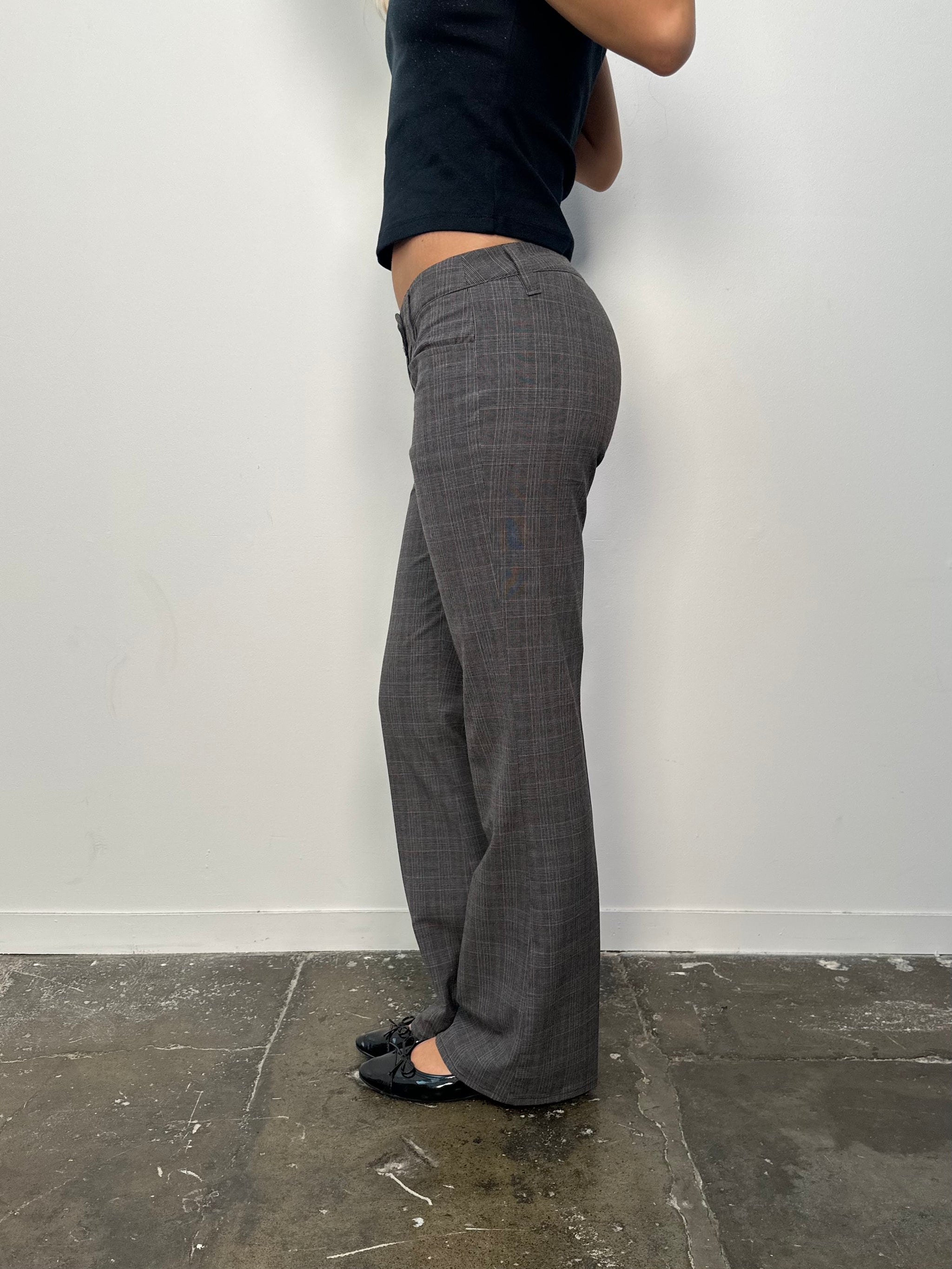 Low-rise Grey Check Suit Pants - Size S