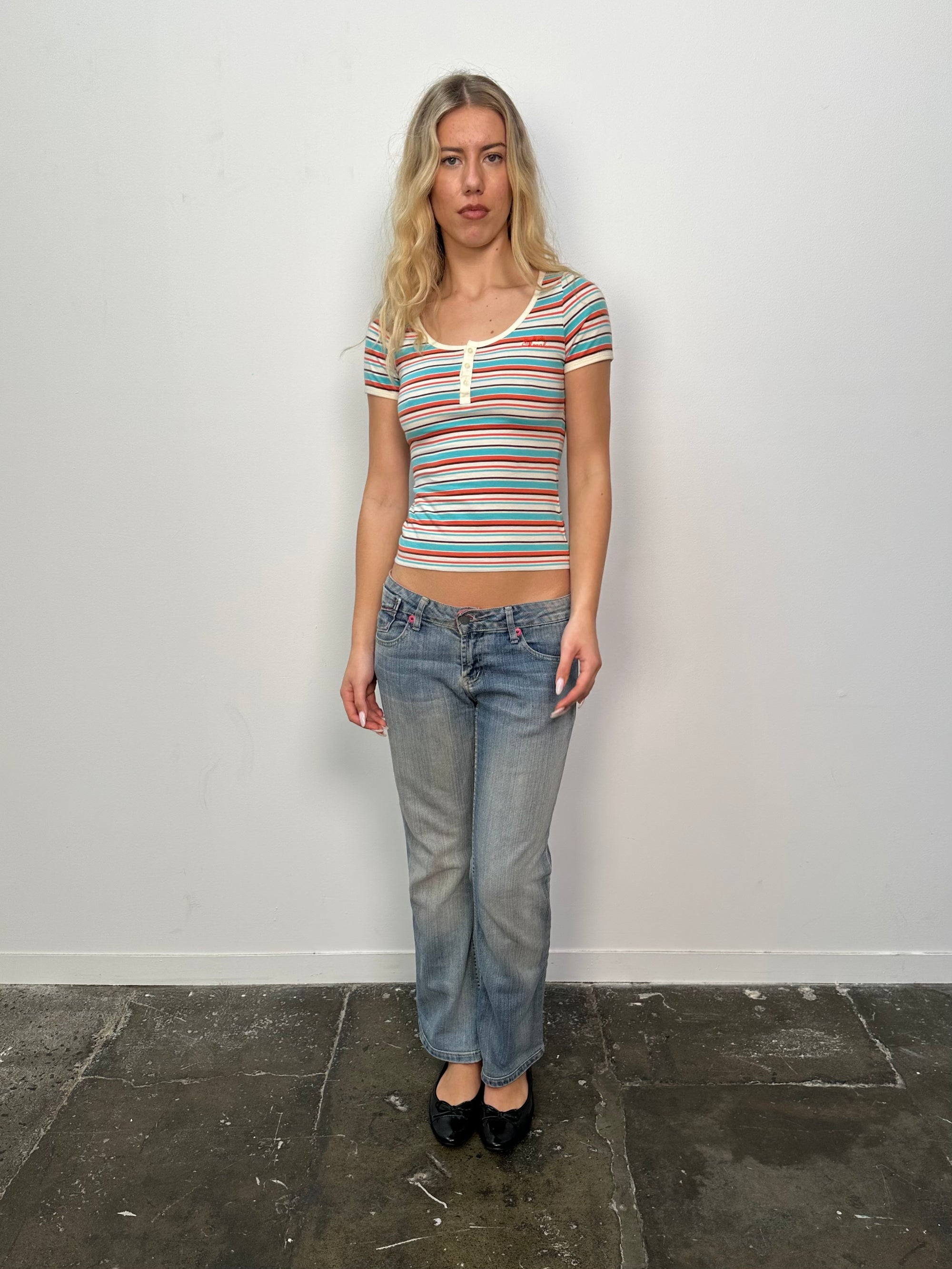 Multi Coloured Stripe Fitted T-Shirt - Size S