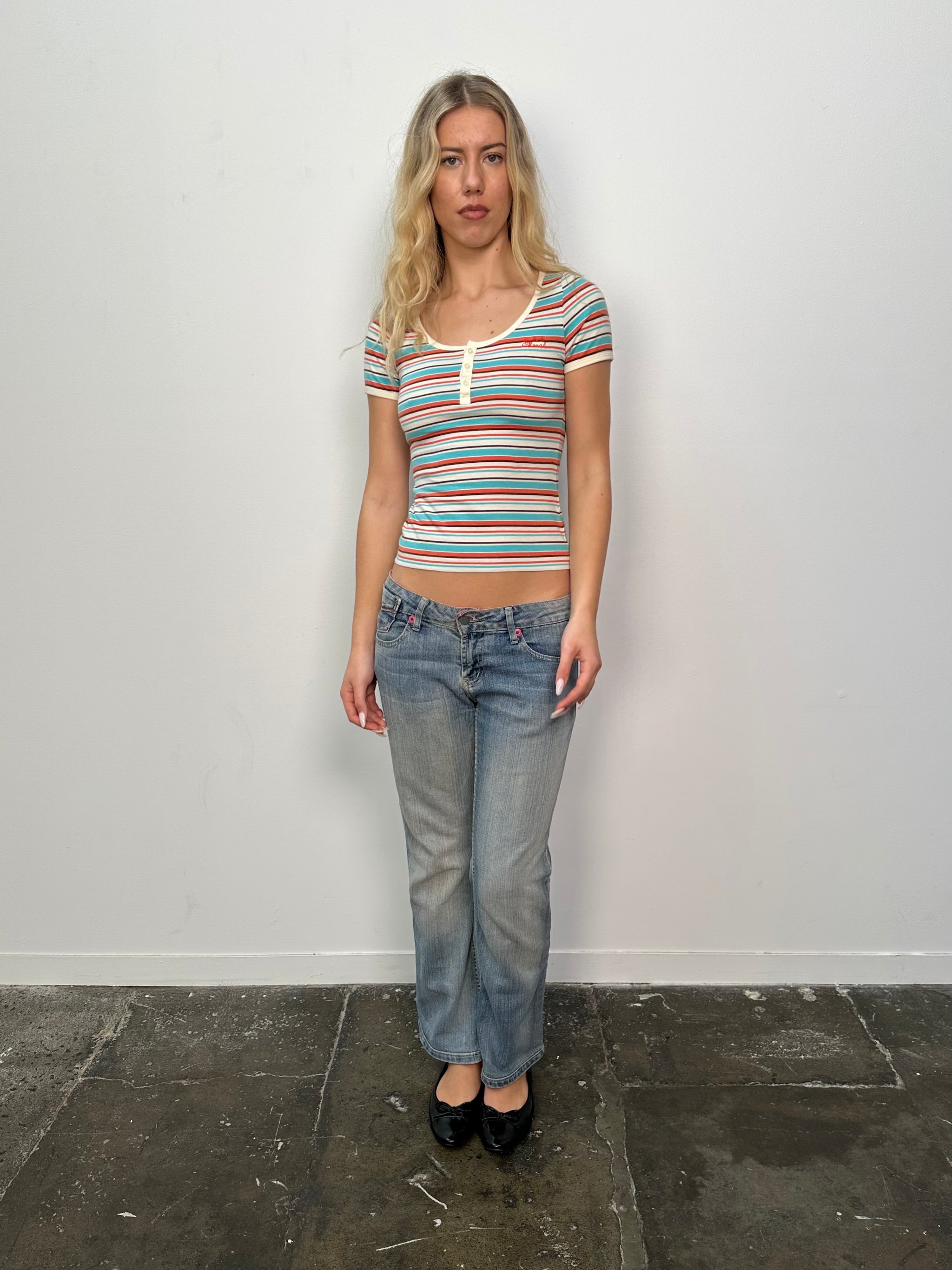 Multi Coloured Stripe Fitted T-Shirt - Size S