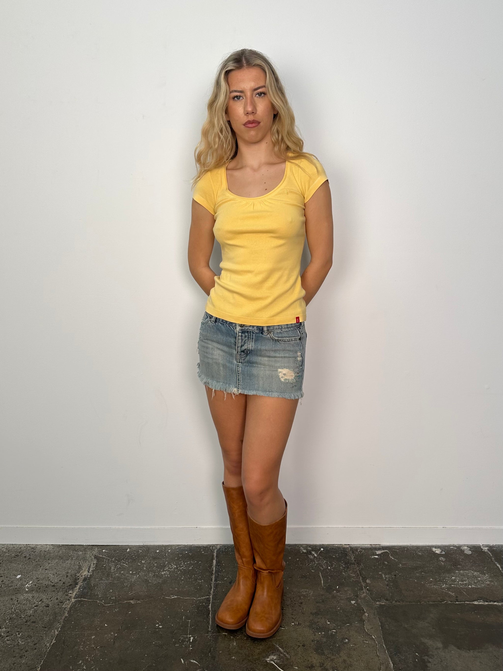 EDC Yellow Wideneck T-Shirt - Size S