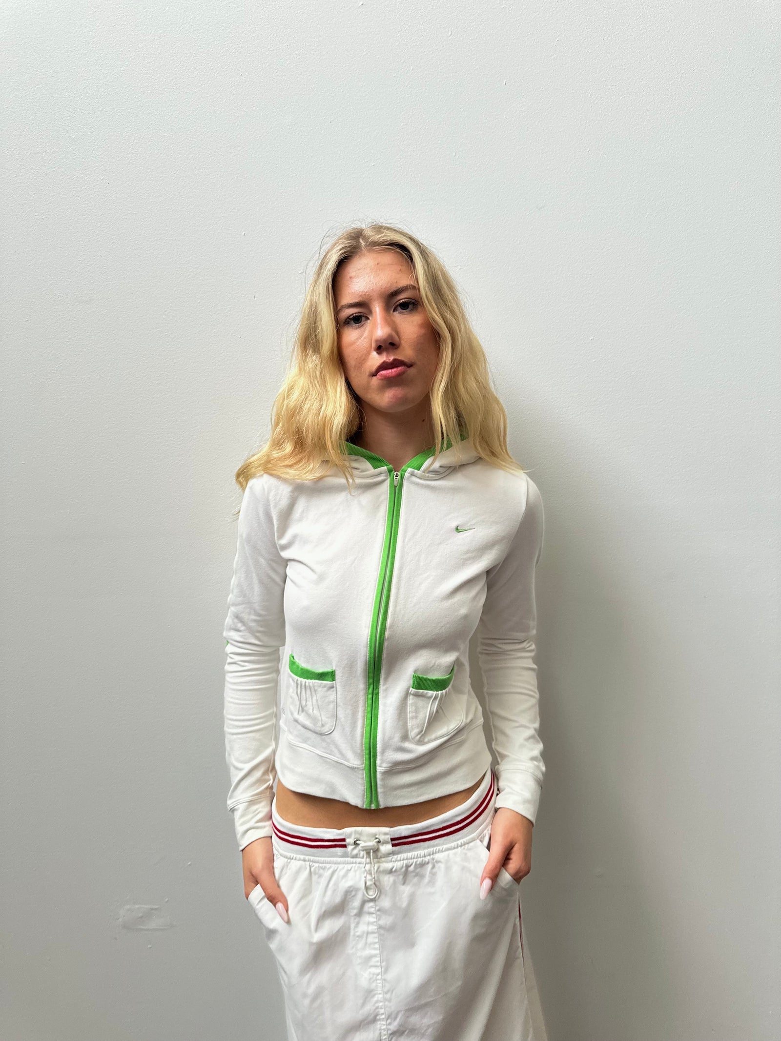 Nike White & Green Hoodie - Size S
