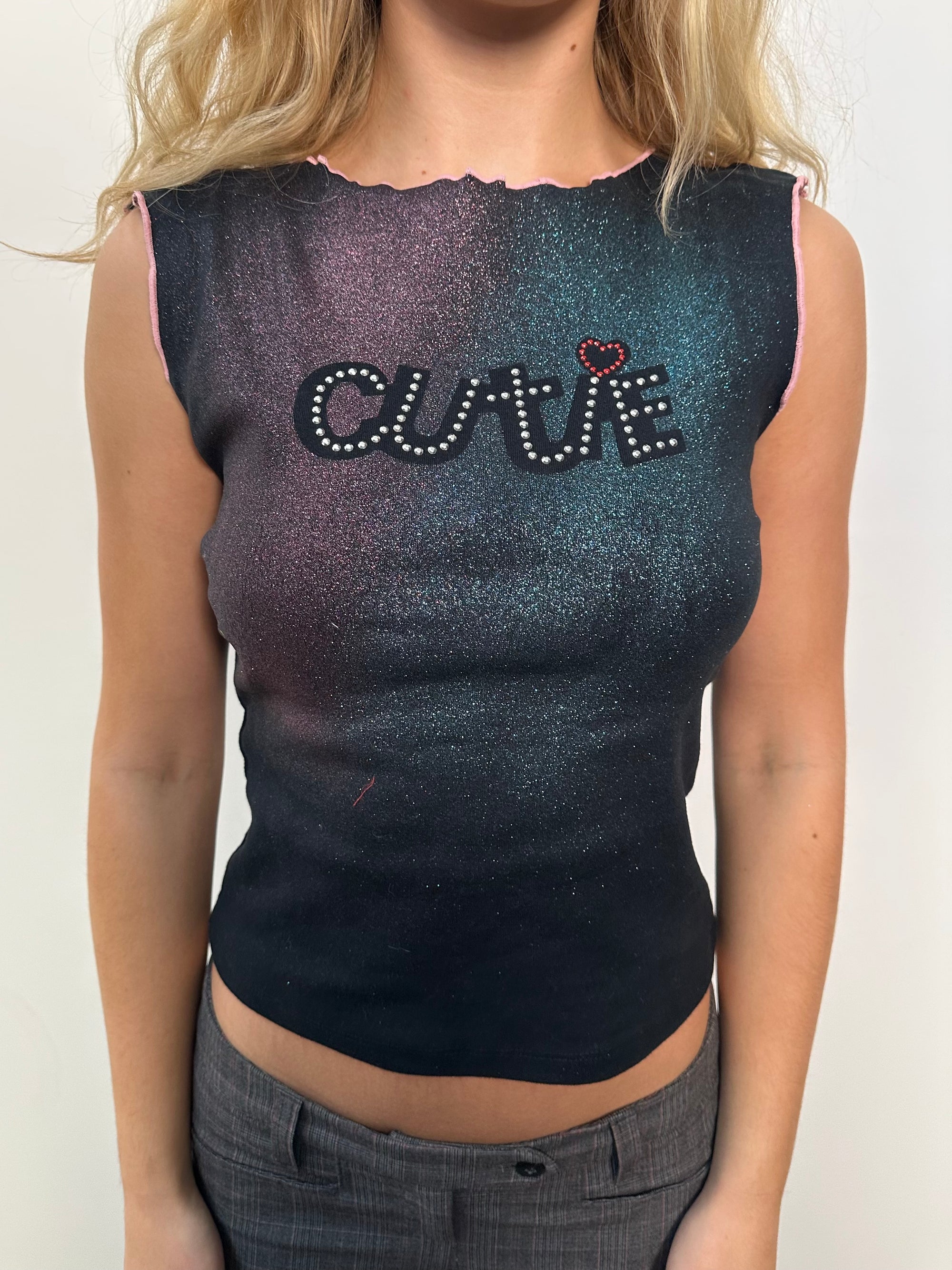 Black Coloured Glitter Cutie Tank Top - Size S