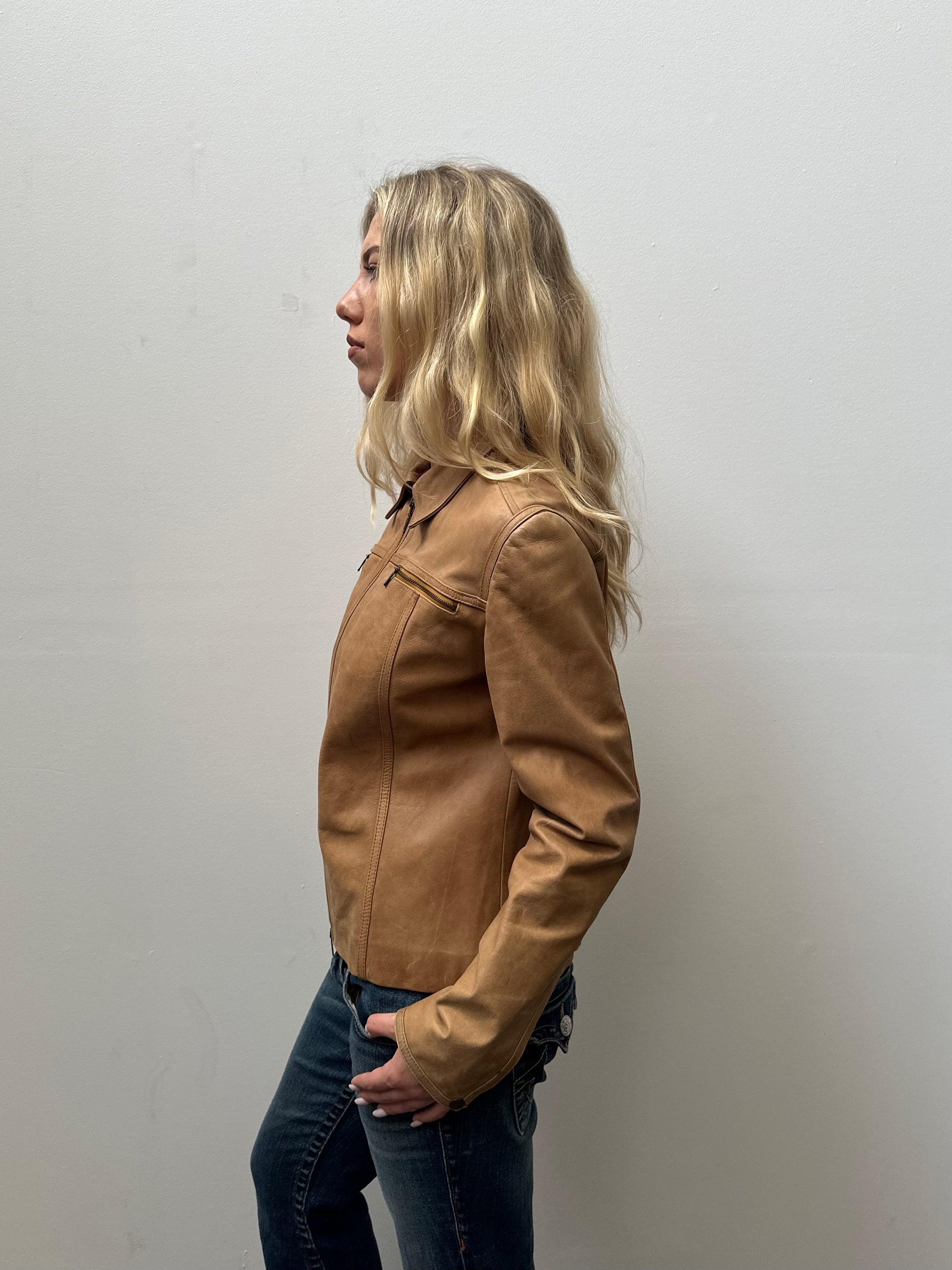 Tan Leather Jacket - Size M