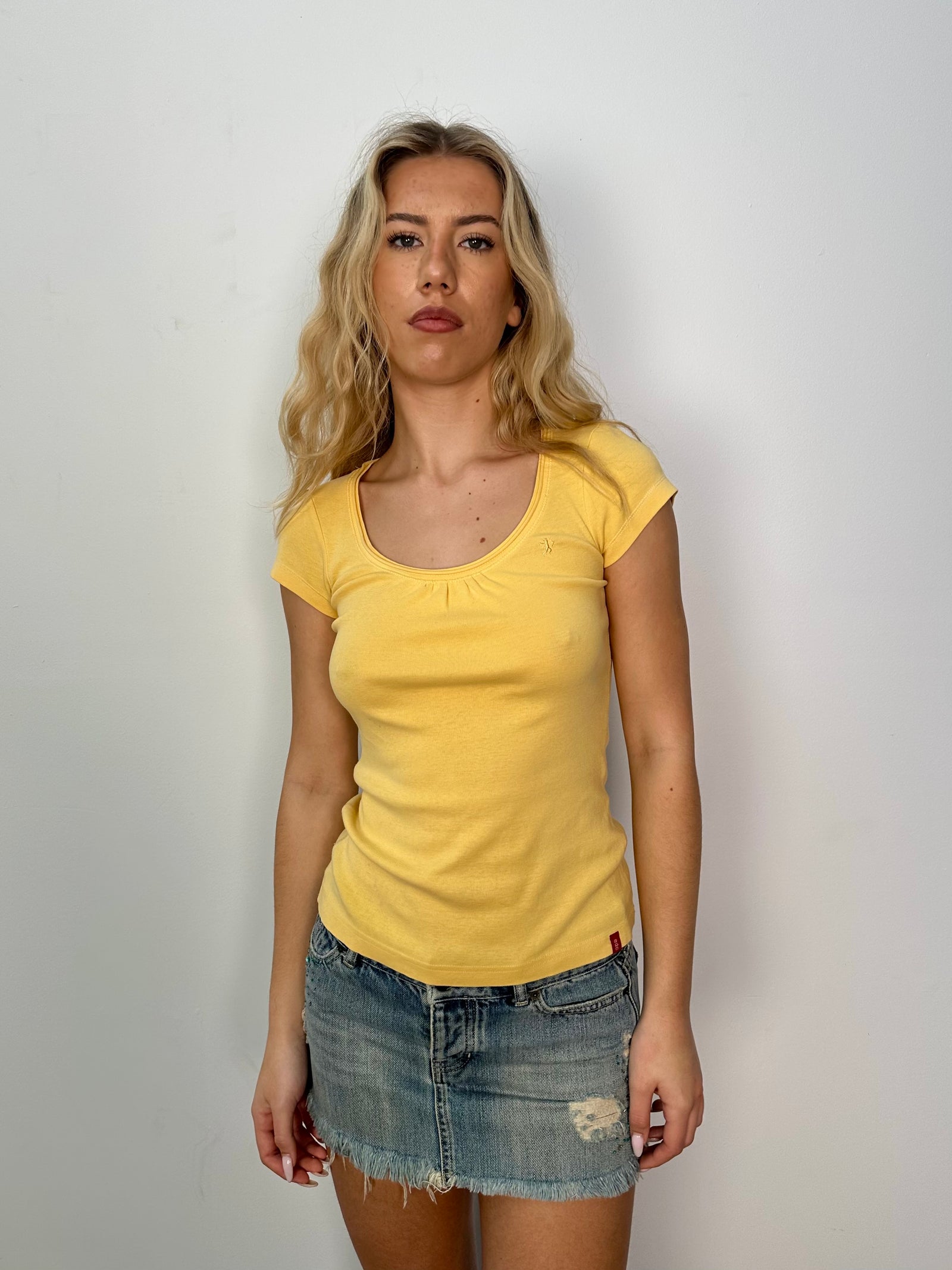 EDC Yellow Wideneck T-Shirt - Size S