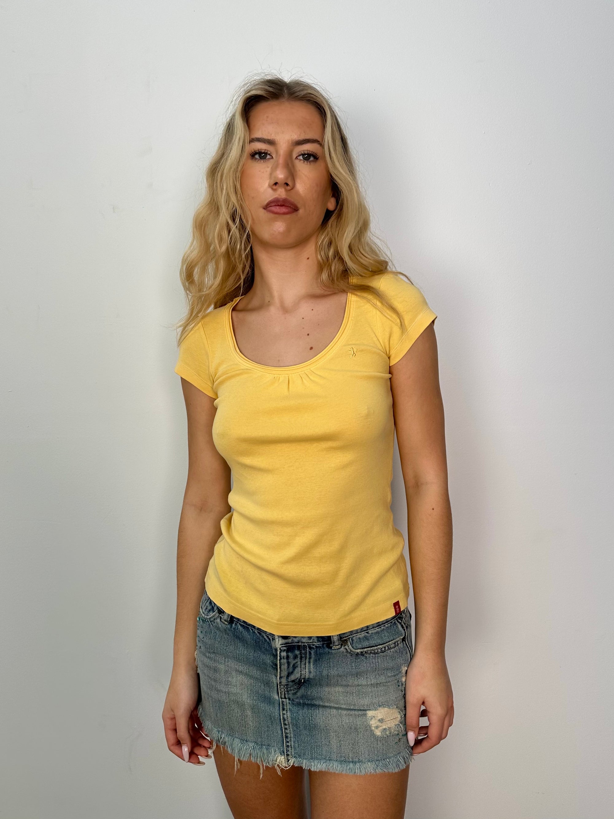 EDC Yellow Wideneck T-Shirt - Size S