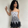 Black & White Lace Strapless Mini Dress - Size S