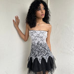 Black & White Lace Strapless Mini Dress - Size S