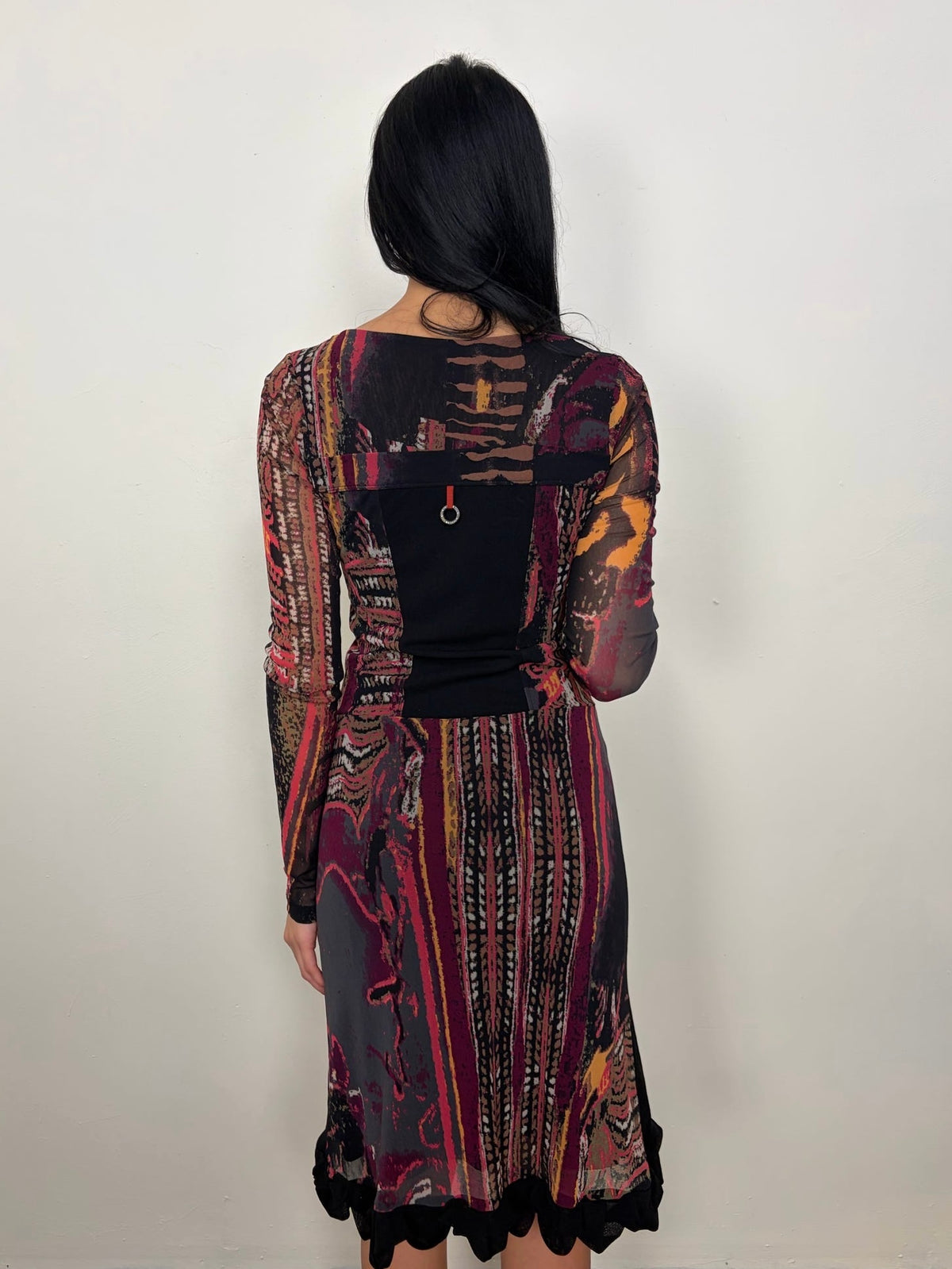 Save The Queen Black & Multicoloured Printed Mesh Dress - Size M
