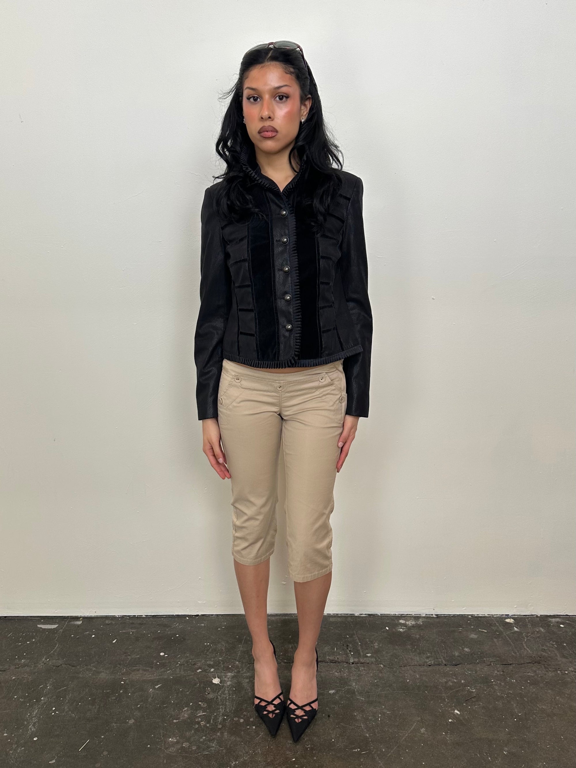 Black Velour Panel Napoleon Jacket - Size 12