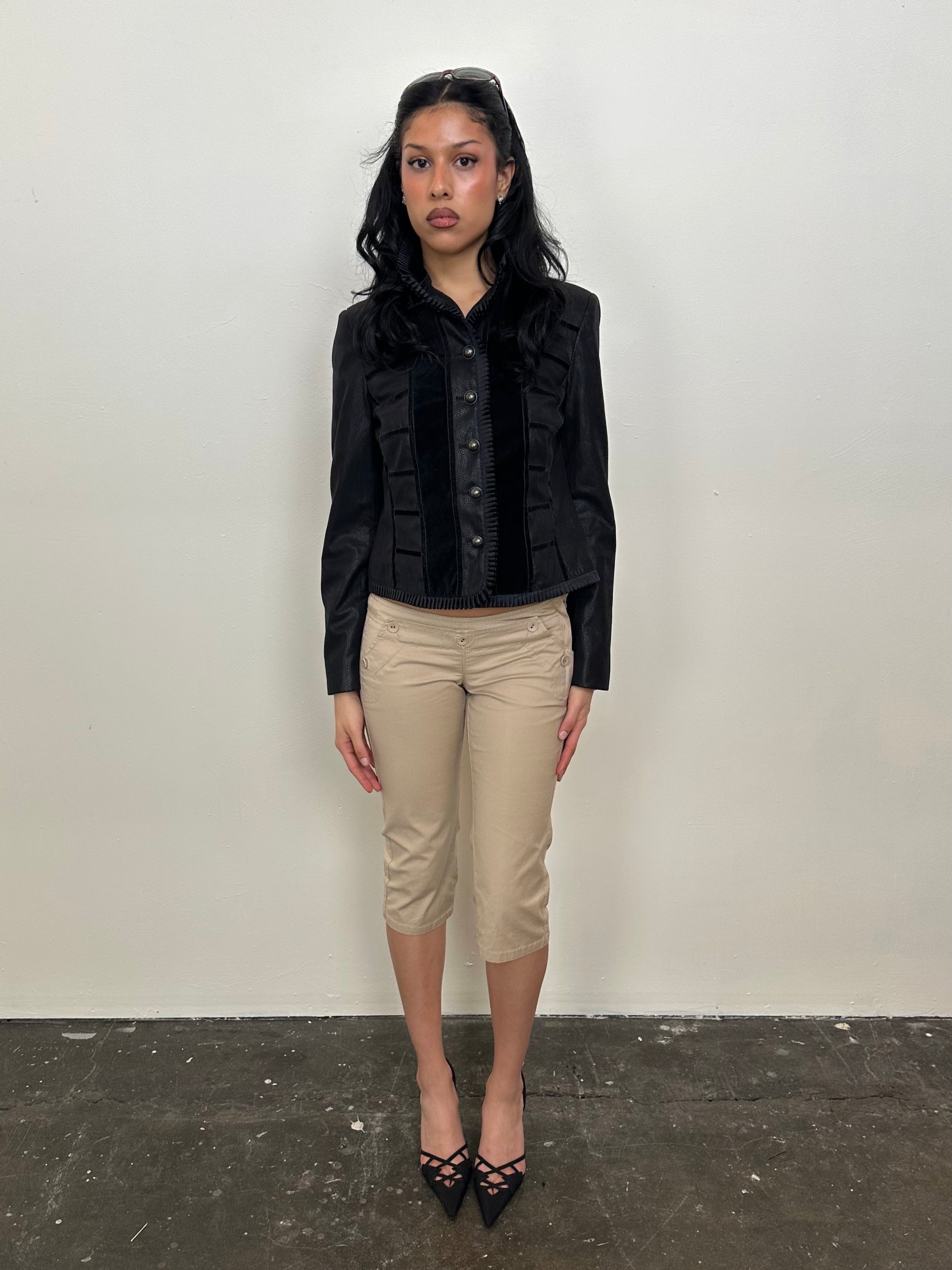 Black Velour Panel Napoleon Jacket - Size 12