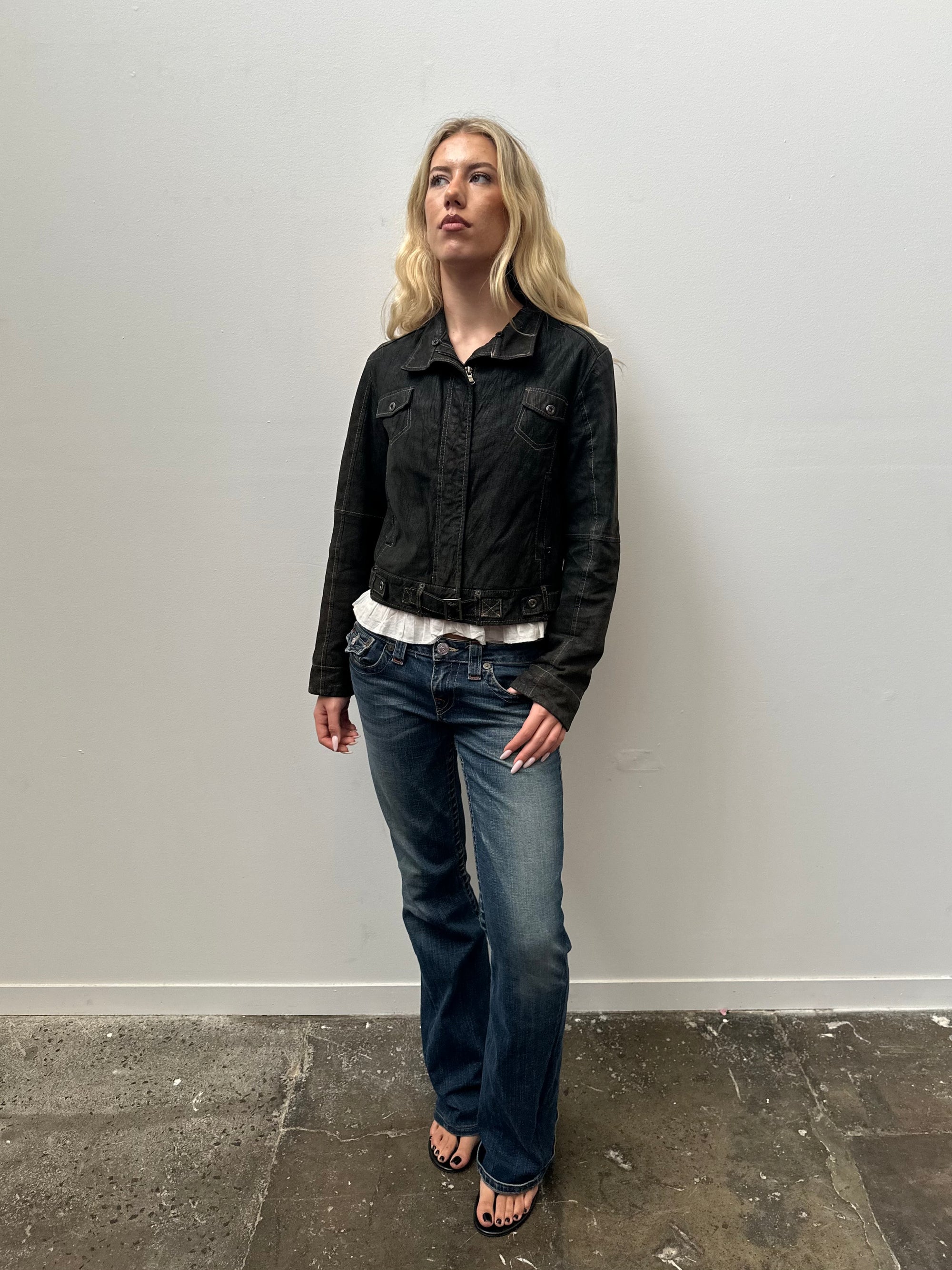 Waxy Black Box Fit Jacket - Size M