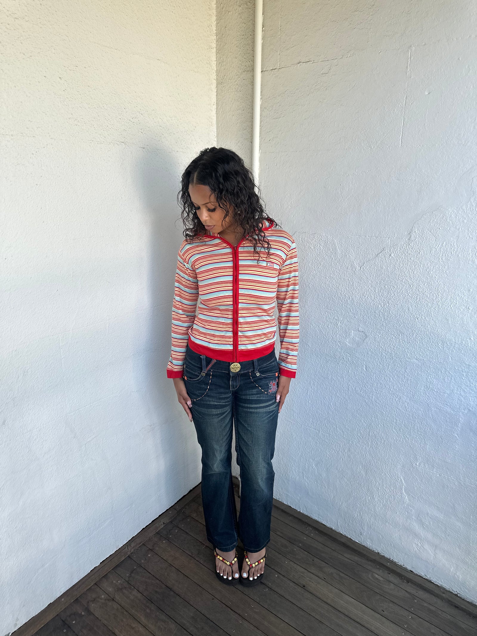 Multi Coloured Stripe Zip Hoodie - Size M