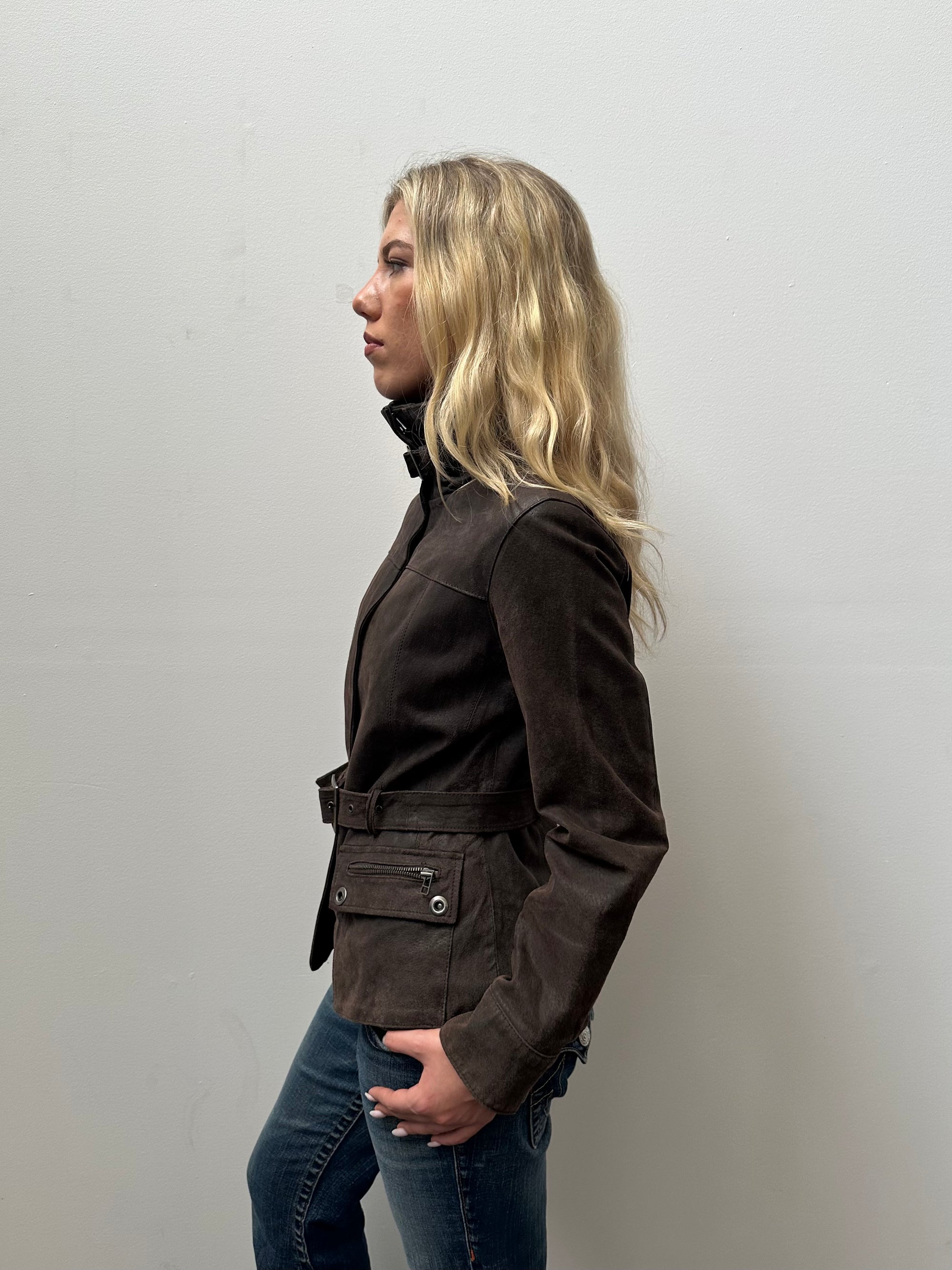 Chocolate Brown Leather Structured Jacket - Size M