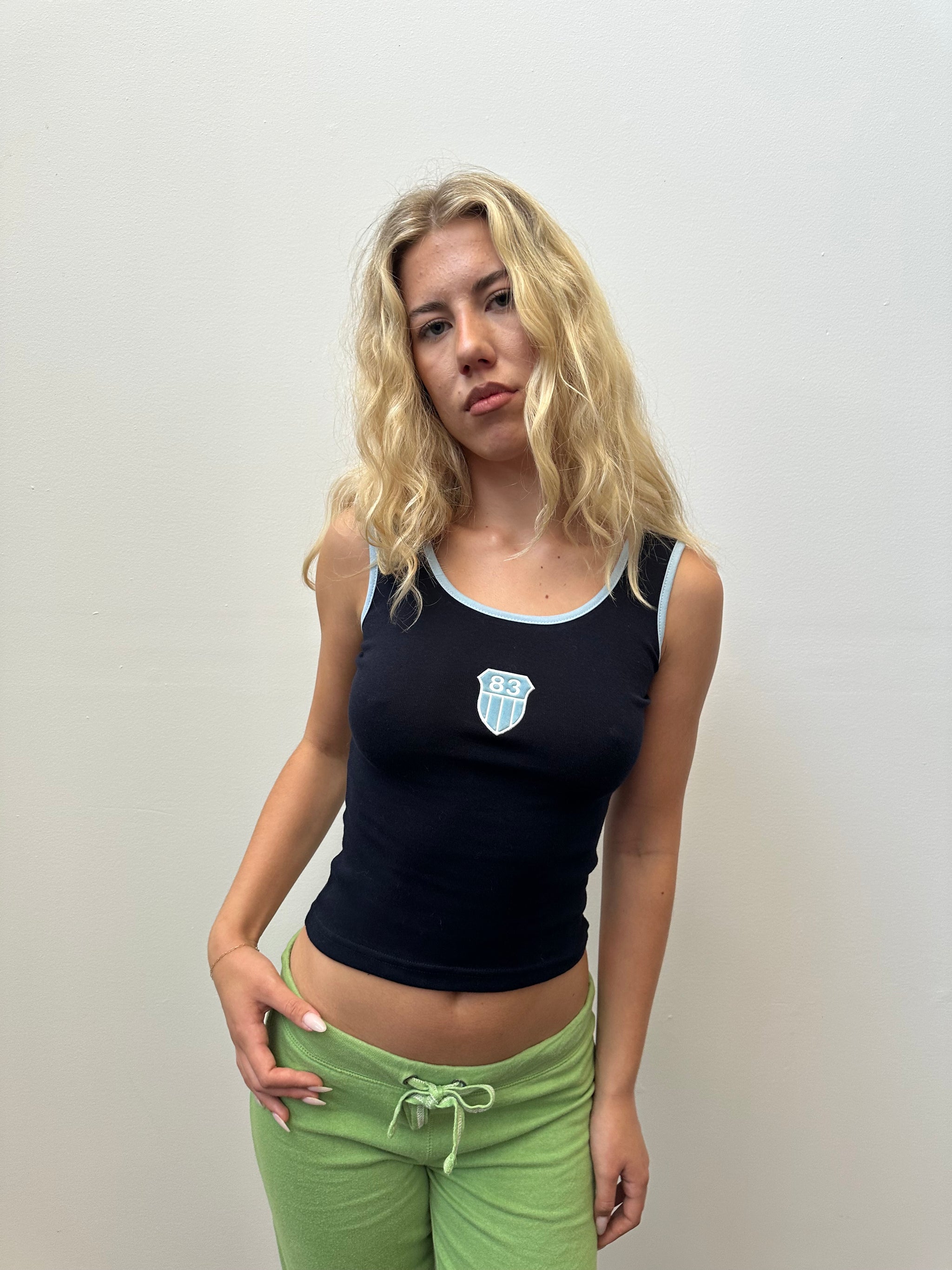 Navy & Baby Blue Trimmed Tank Top - Size XS
