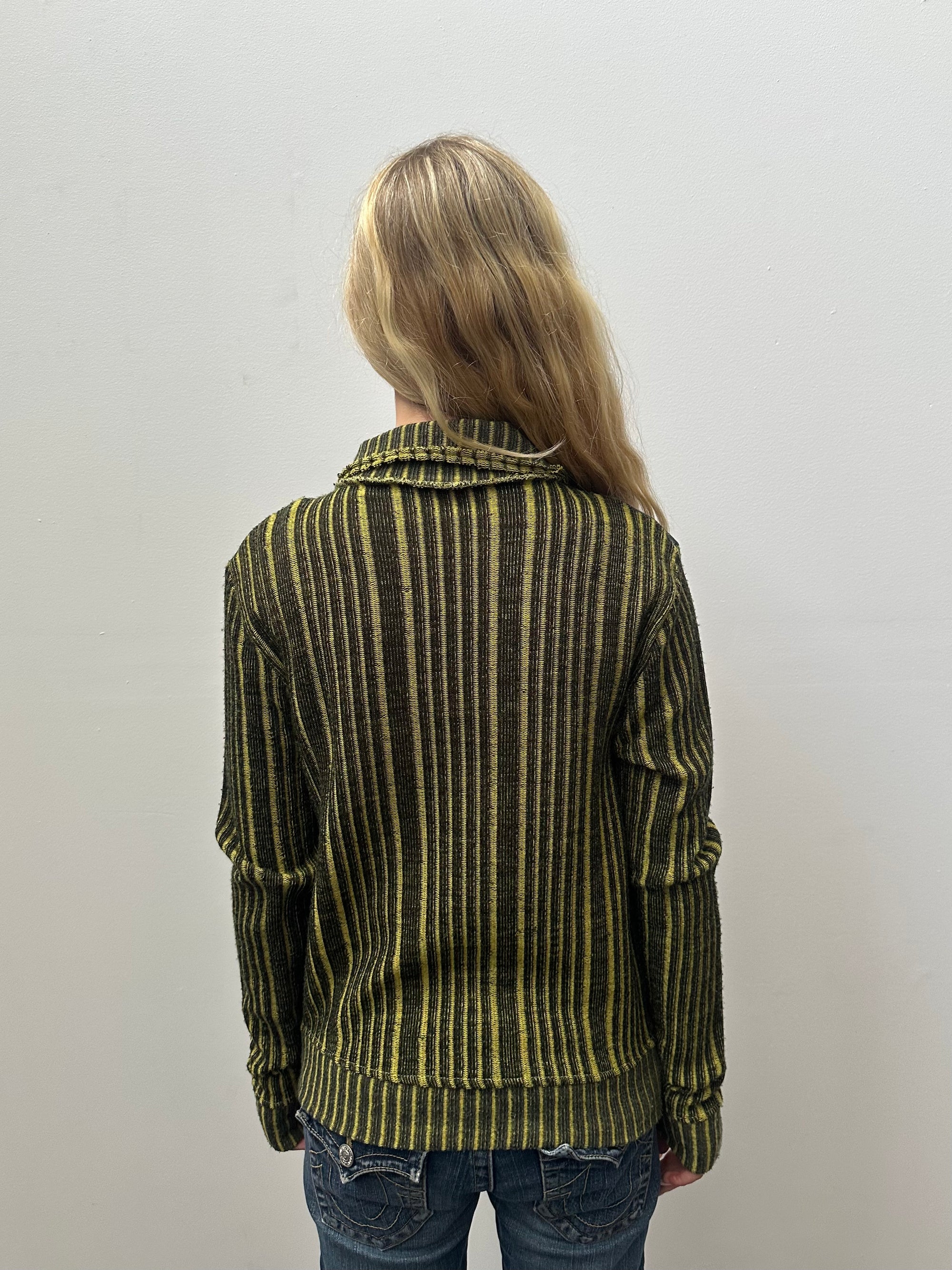 Green & Black Graphic Ribbed Zip Up - Size M