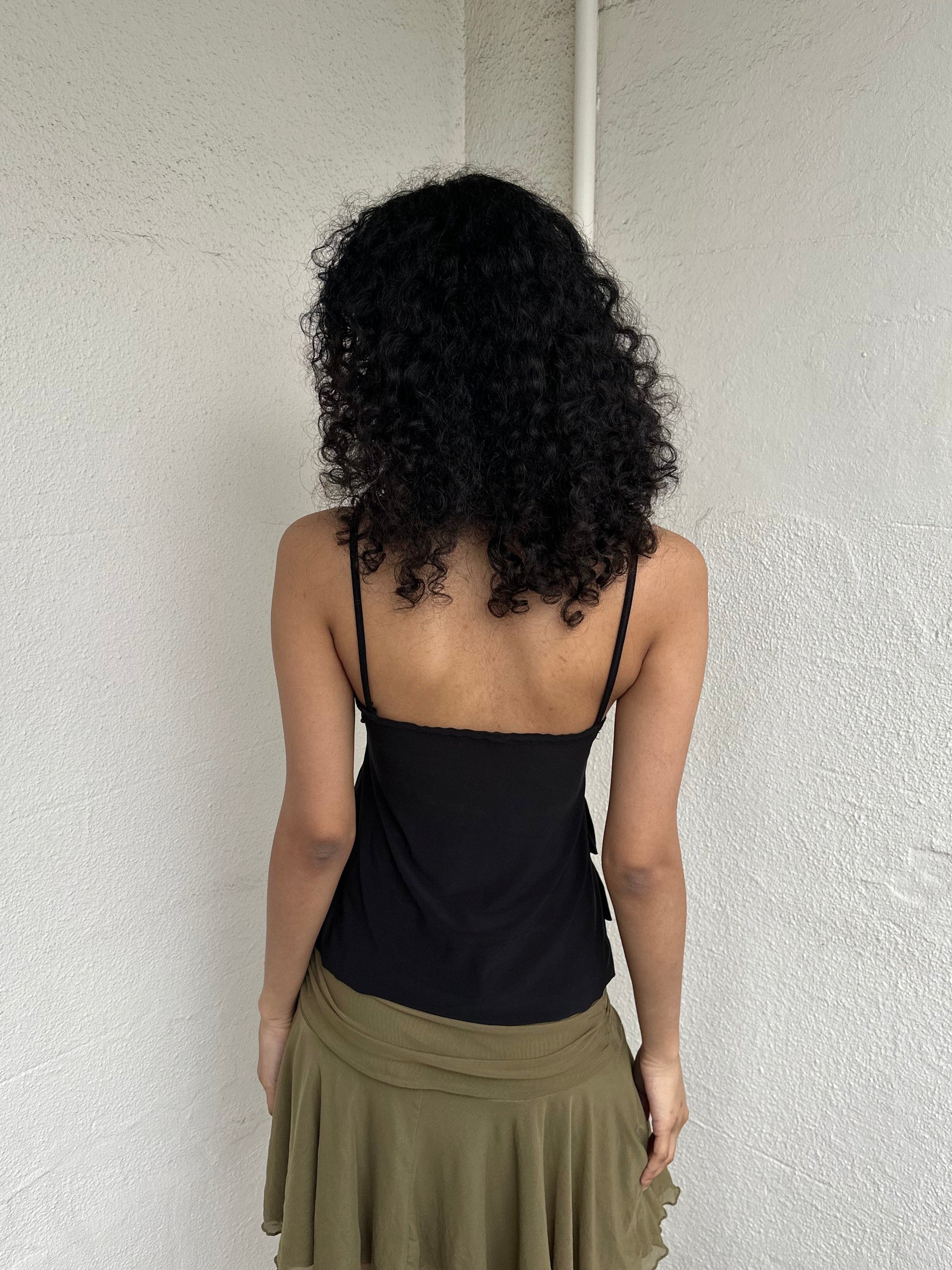 Black Y2K Ruffle Layered Cami - Size S