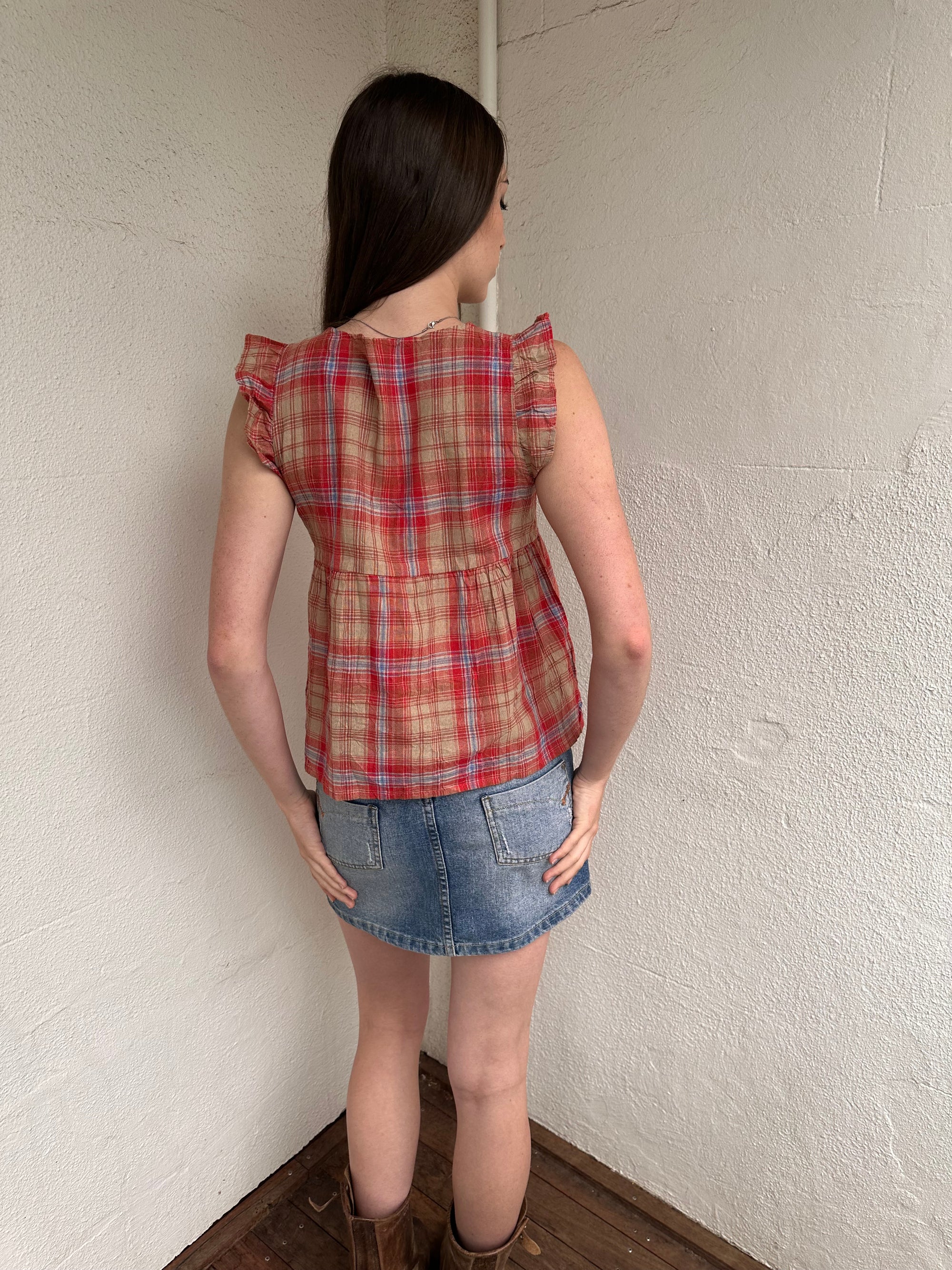 Red Button-Up Tartan Tunic