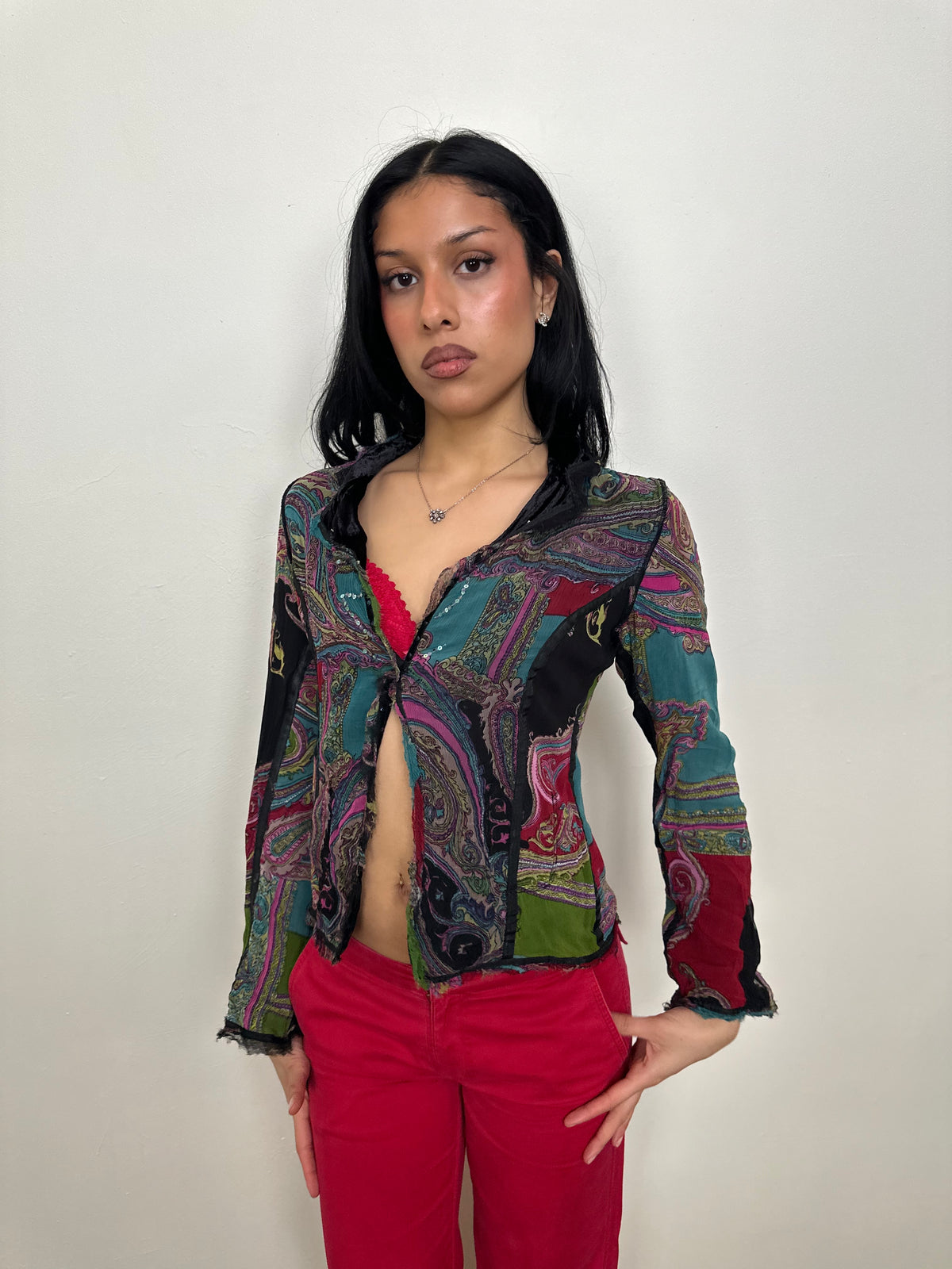Reversible Black Velour & Paisley Print Blazer - Size S