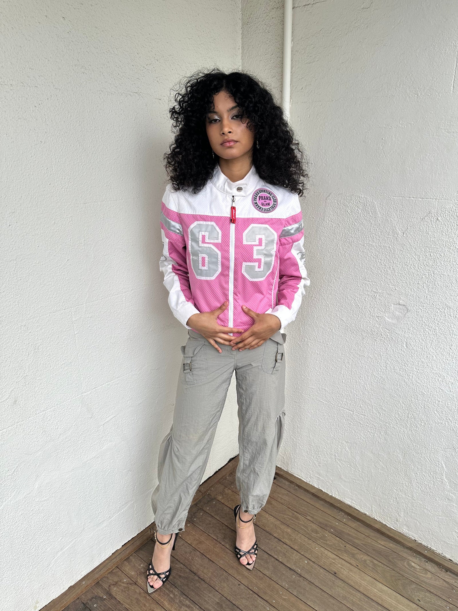 00s Phard Pink & White Motorcycle Style Jacket - Size S