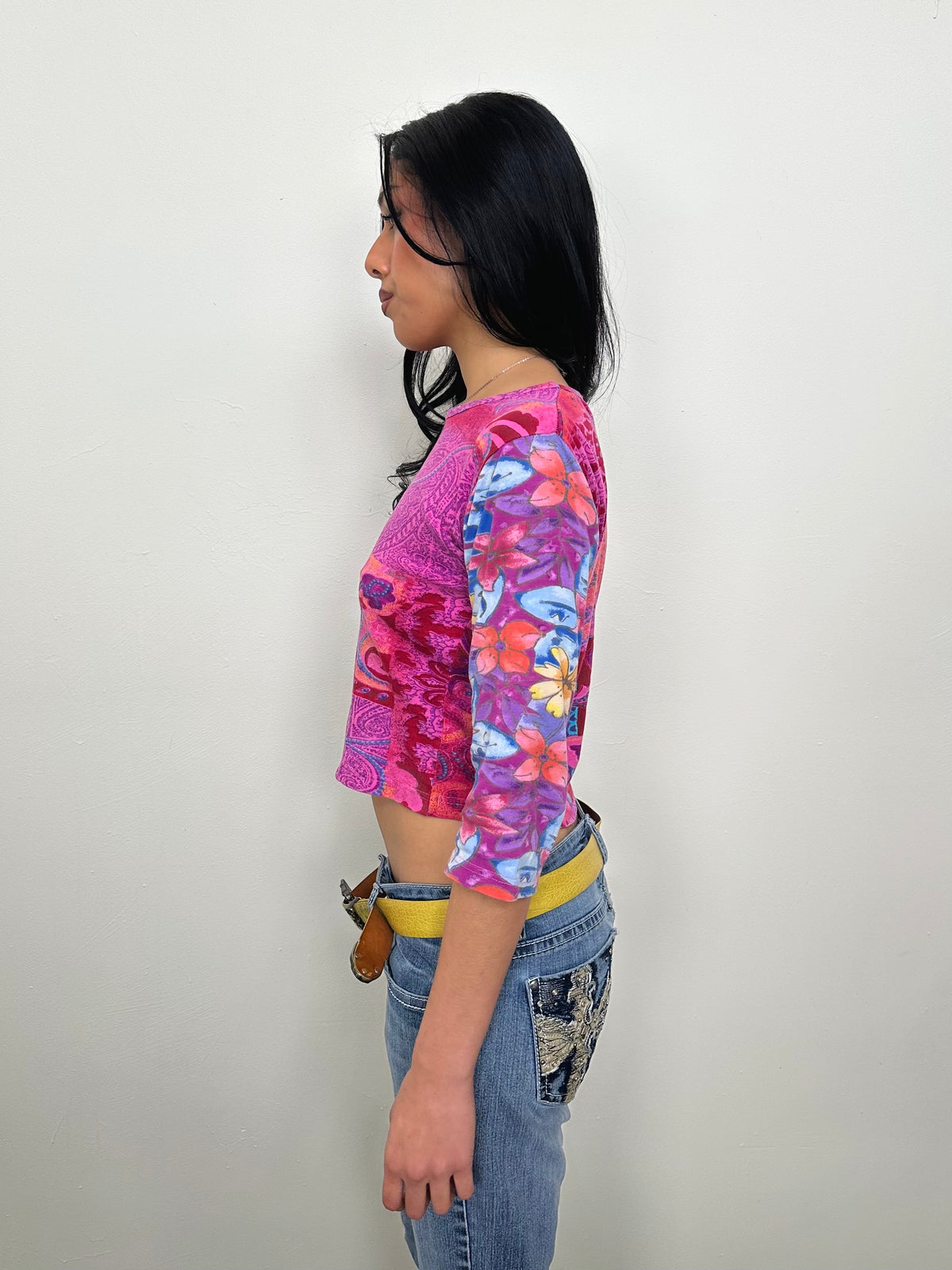 Hot Pink & Blue Graphic Print 3/4 Sleeves - Size M