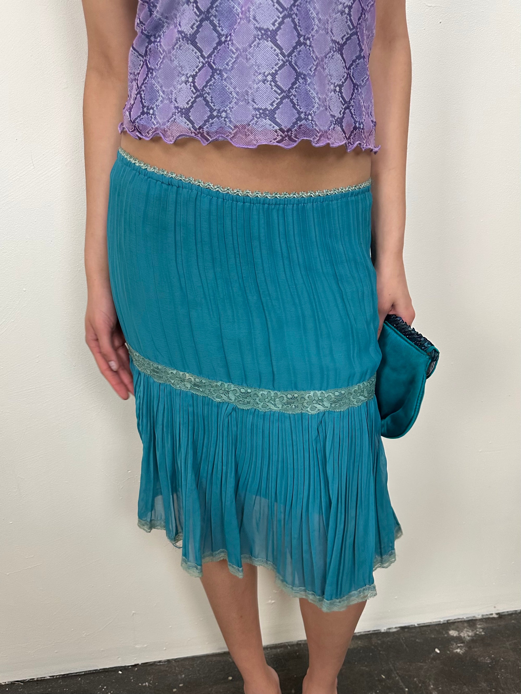 Teal Tiered Midi Skirt - Size M