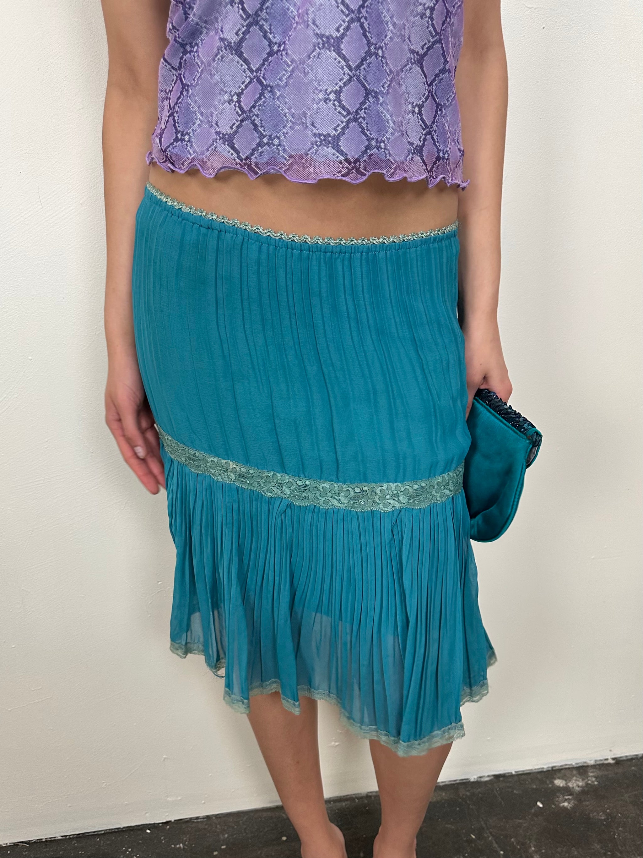 Teal Tiered Midi Skirt - Size M