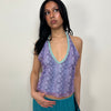 Lilac & Turquoise Snake Print Mesh Halter Top - Size M