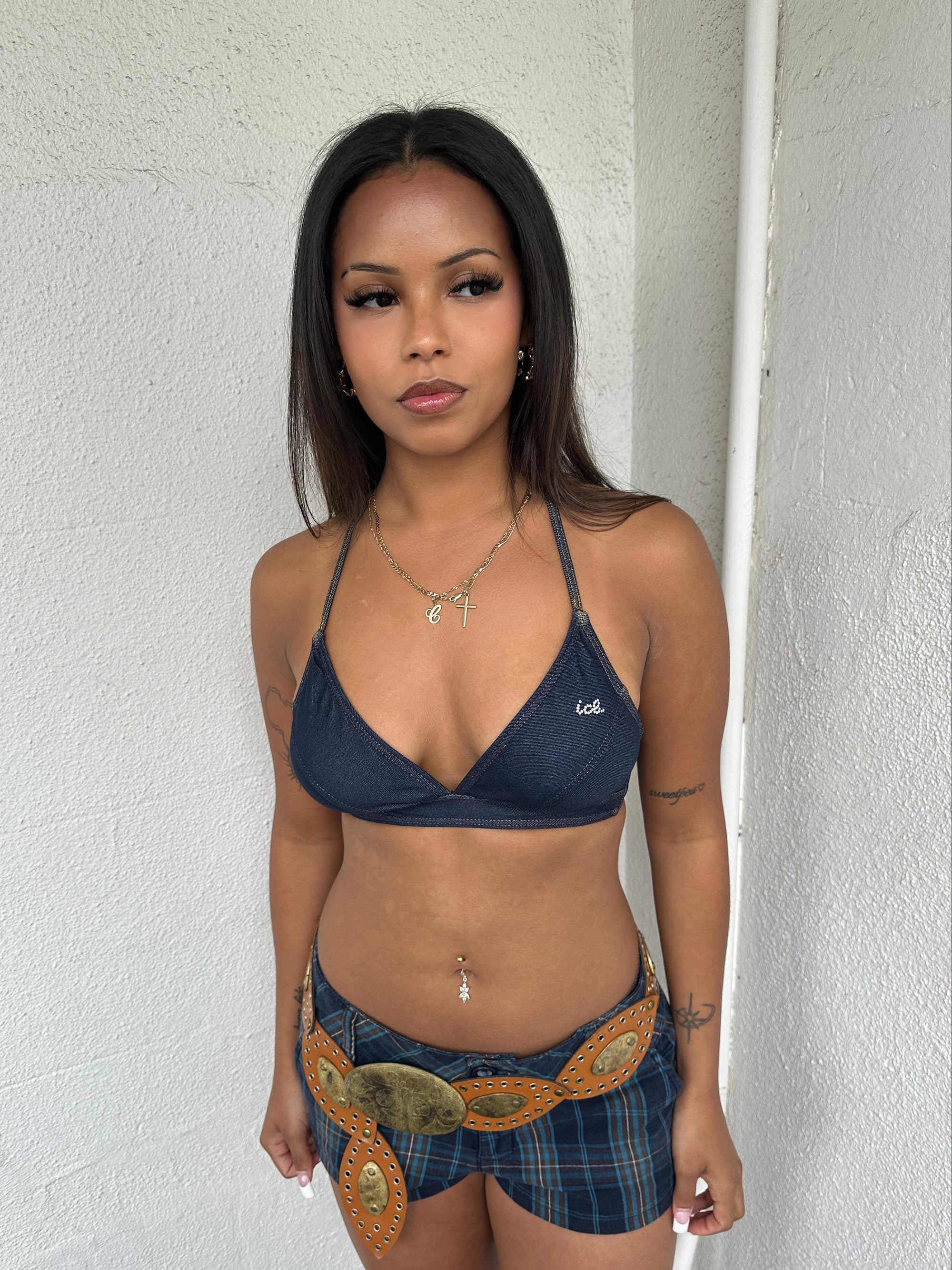 Denim Look Bikini Top