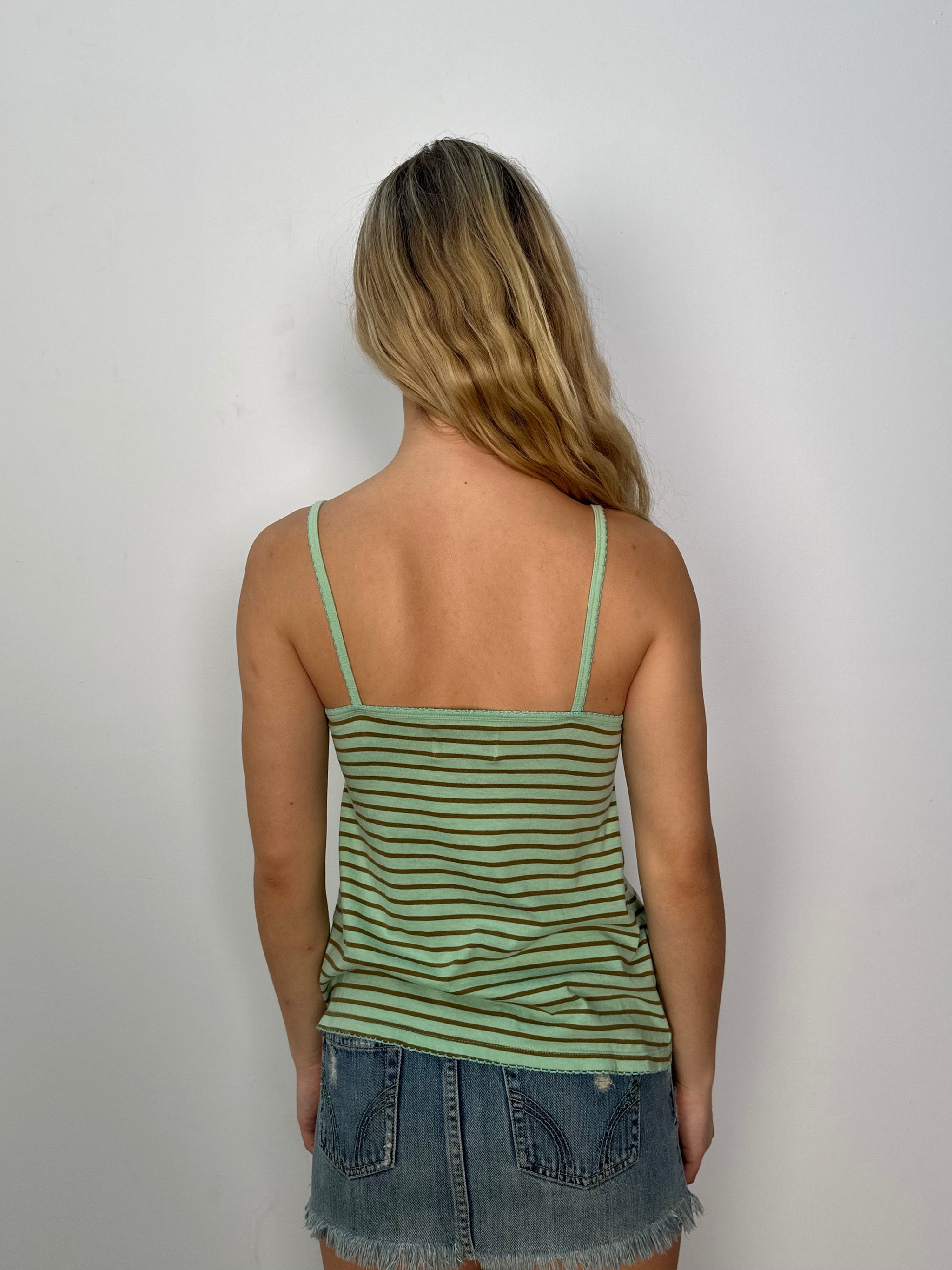 Green & Brown Striped Cami Top - Size S