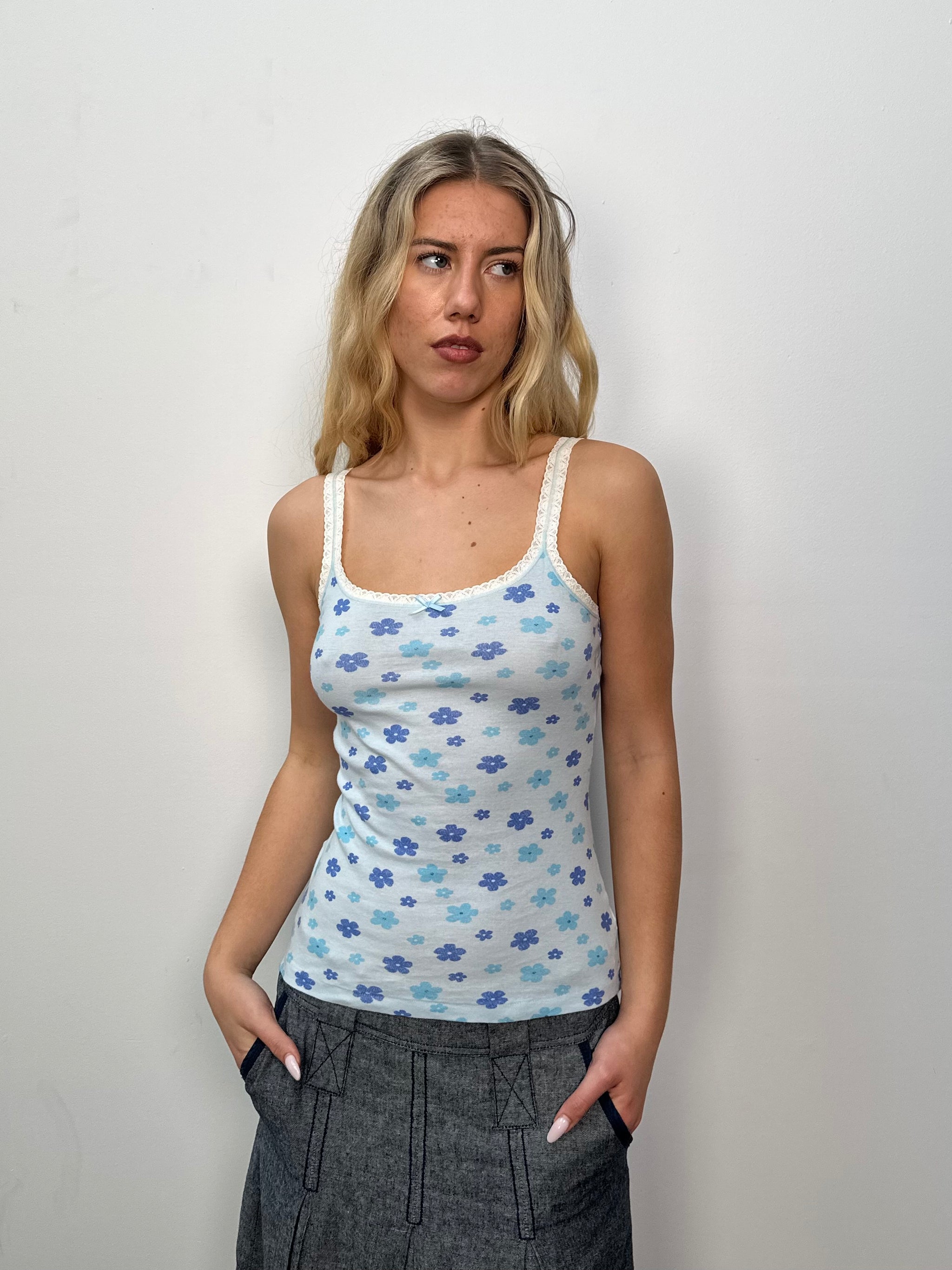 Baby Blue Flower Print Cami Top - Size S