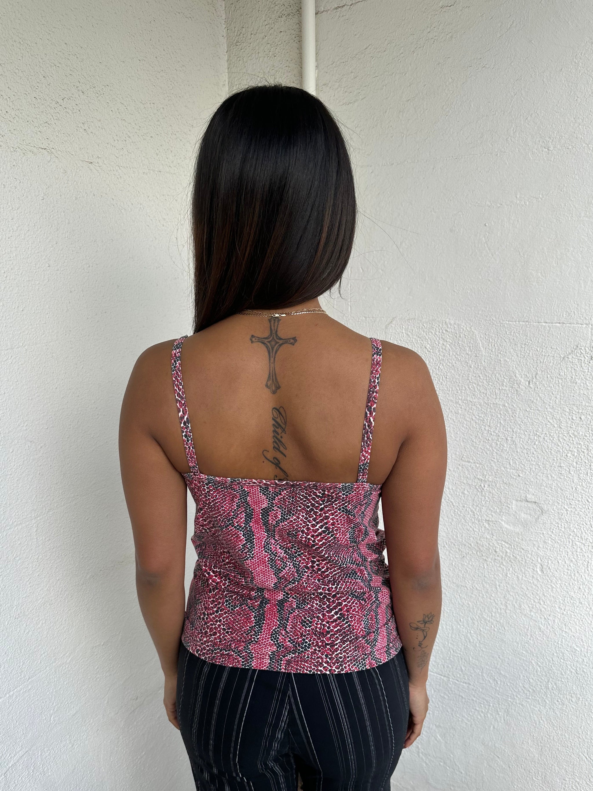 Red & Black Snake Print Cami Top
