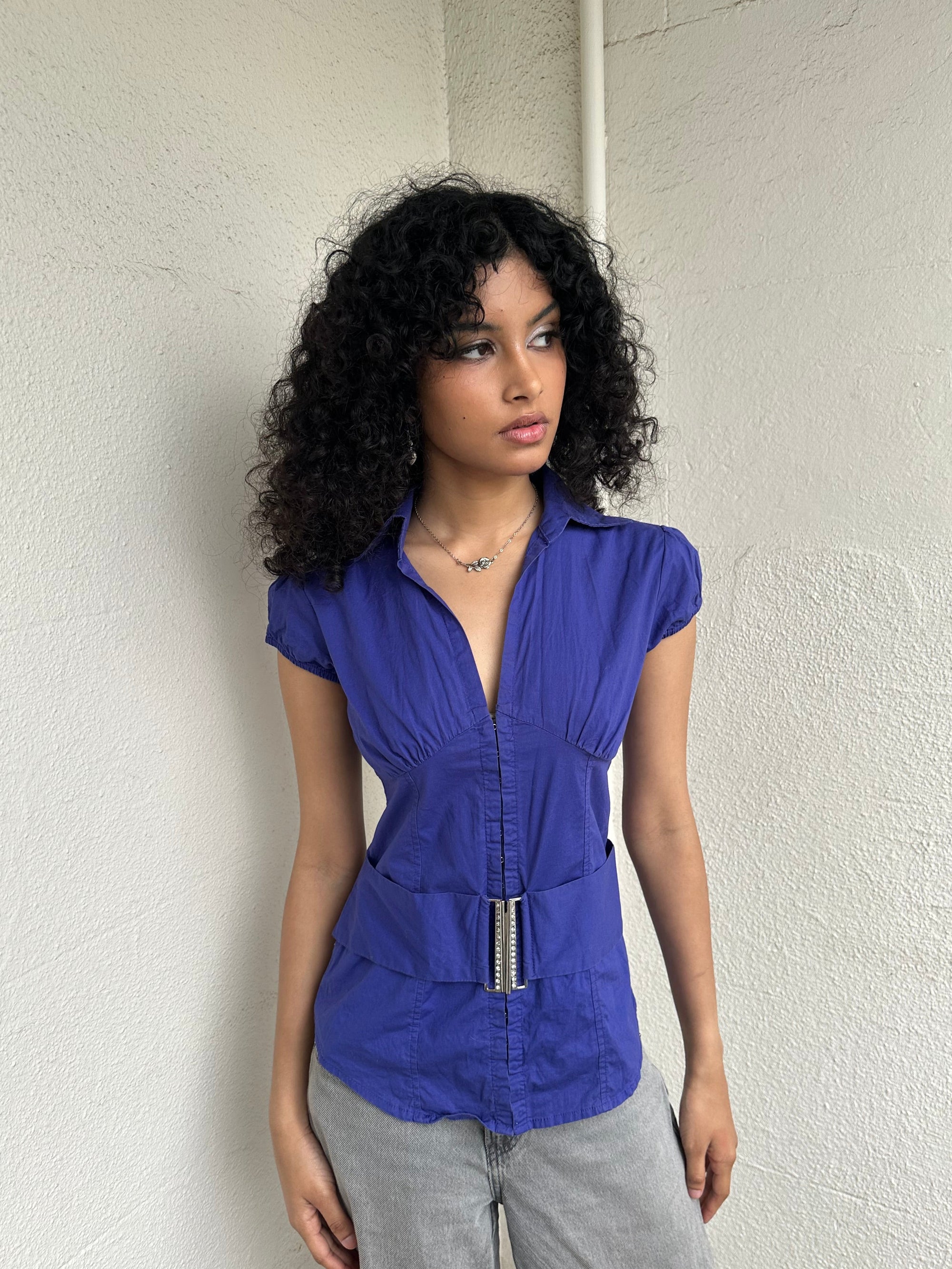 Indigo Purple Belted Shirt - Size S