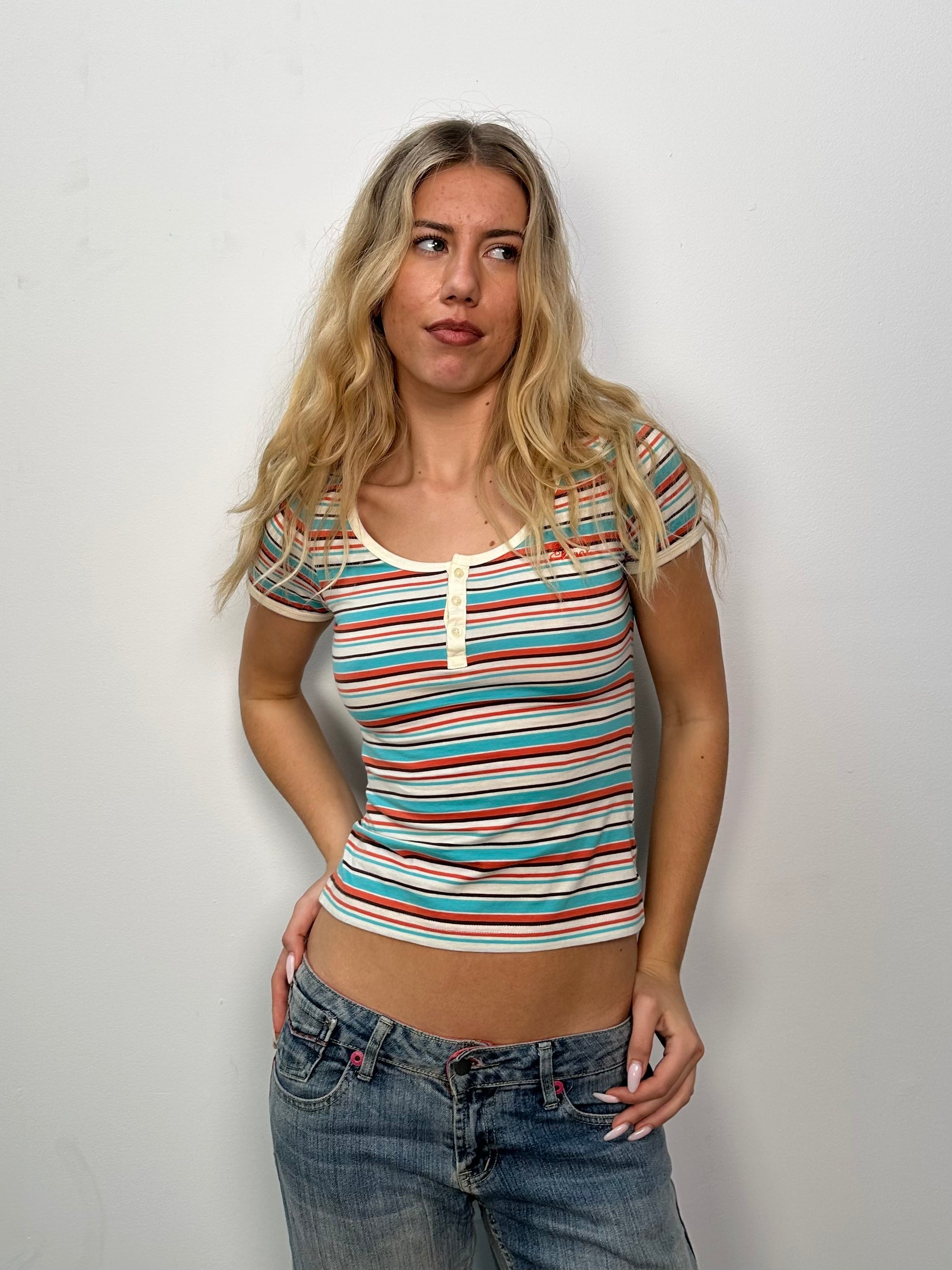 Multi Coloured Stripe Fitted T-Shirt - Size S
