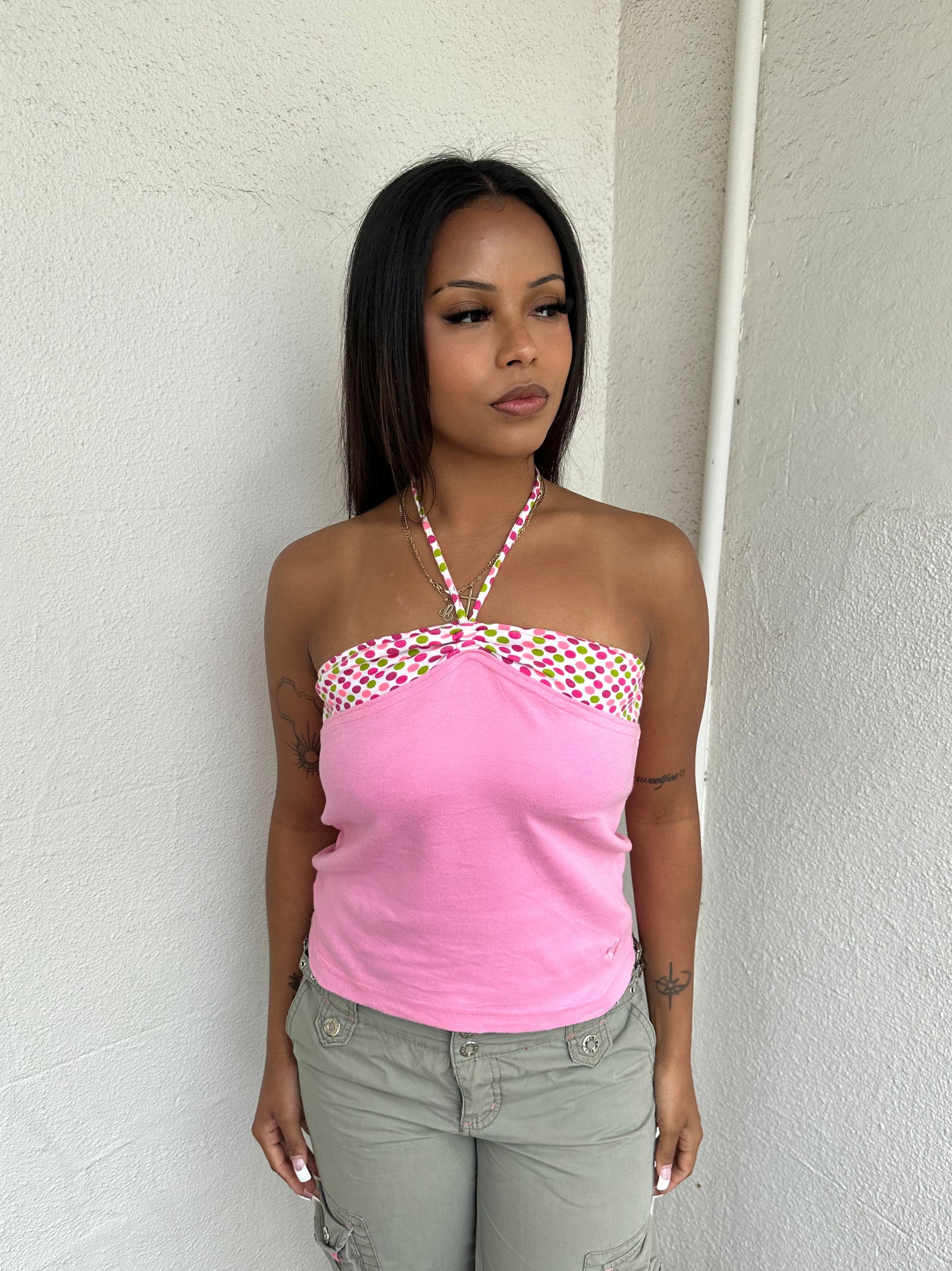 Roxy Pink Polkadot Halter Neck Top