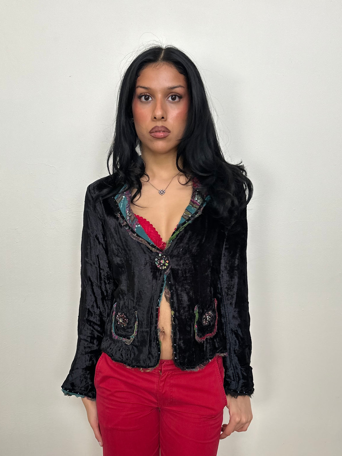 Reversible Black Velour & Paisley Print Blazer - Size S