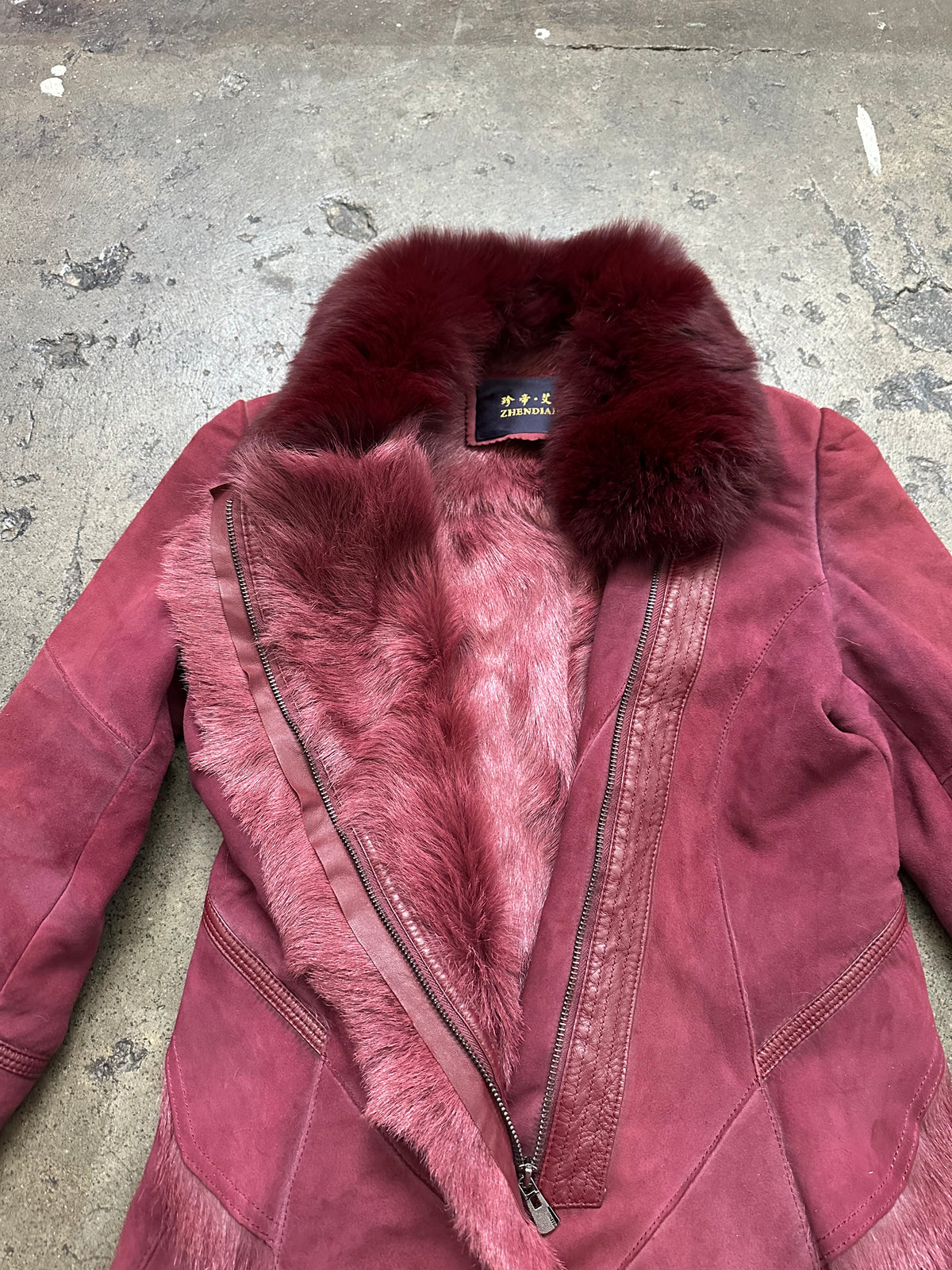 Red Real Fur & Suede Coat - S