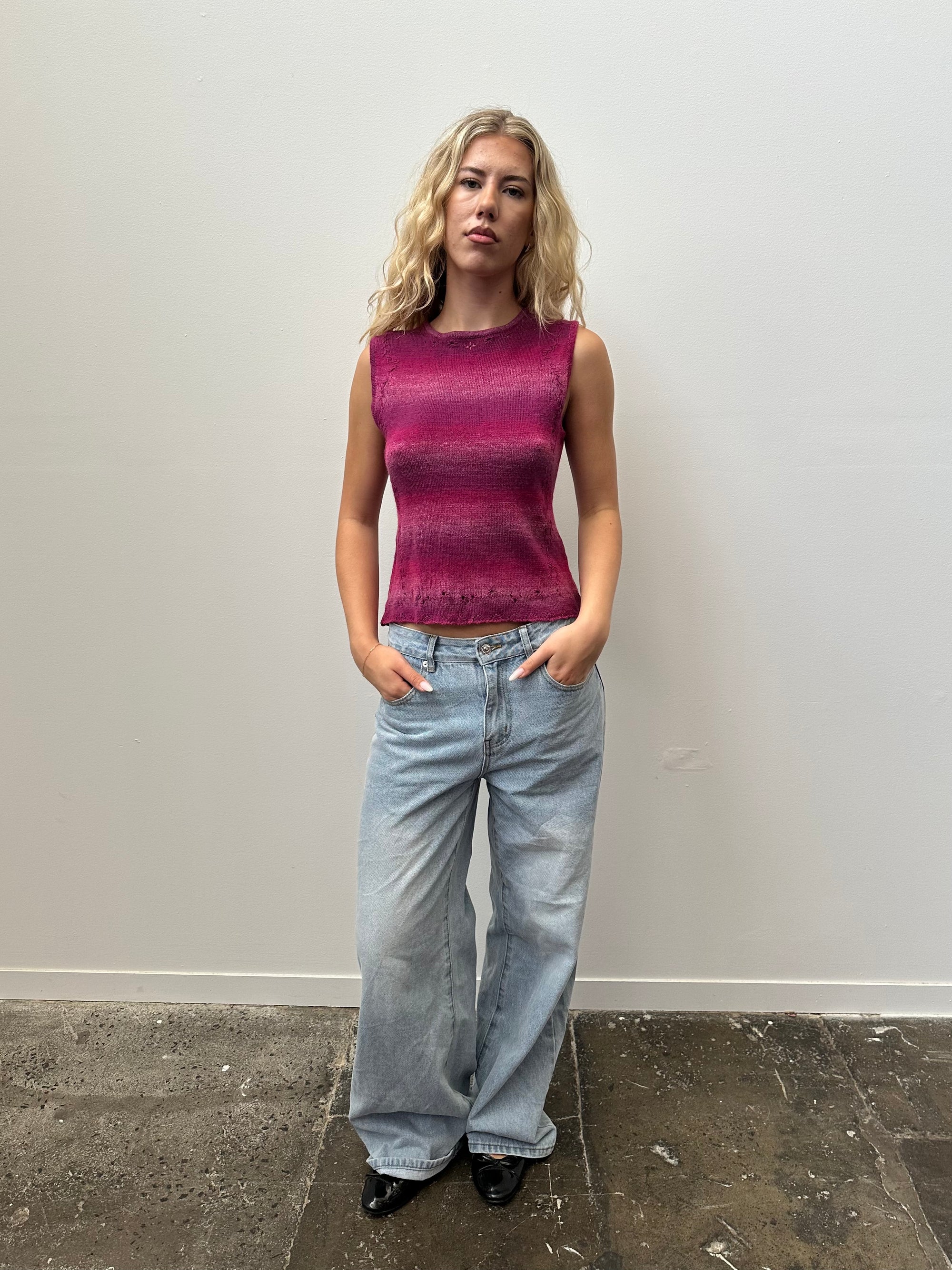 Knitted Pink & Purple Tank Top - Size S