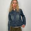 Mid Wash Detailed Construction Denim Jacket - Size M