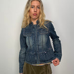 Mid Wash Detailed Construction Denim Jacket - Size M