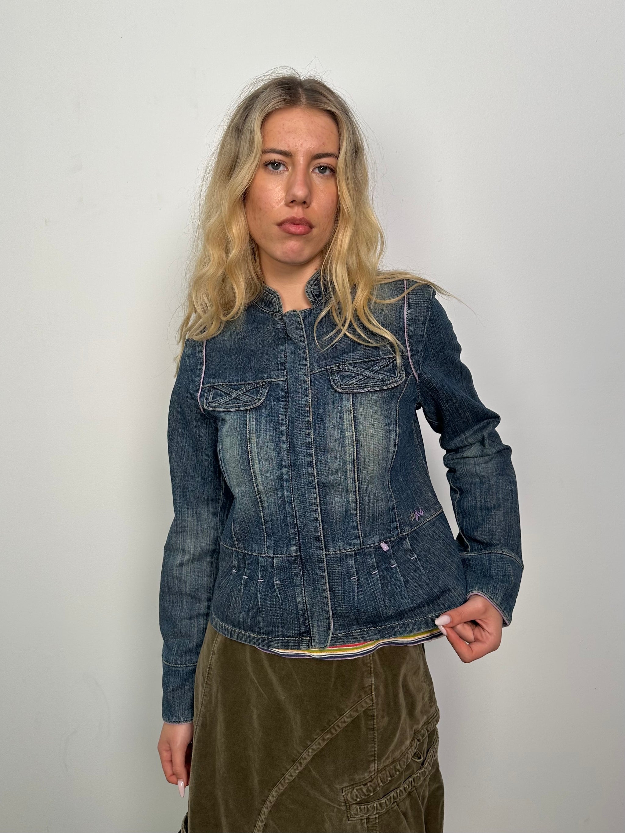 Mid Wash Detailed Construction Denim Jacket - Size M