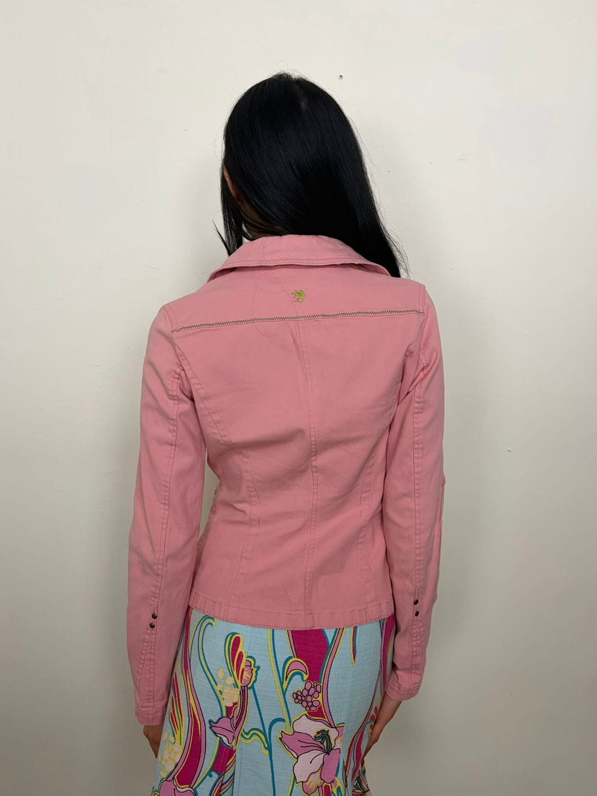 Pink Structured Denim Blazer - Size S