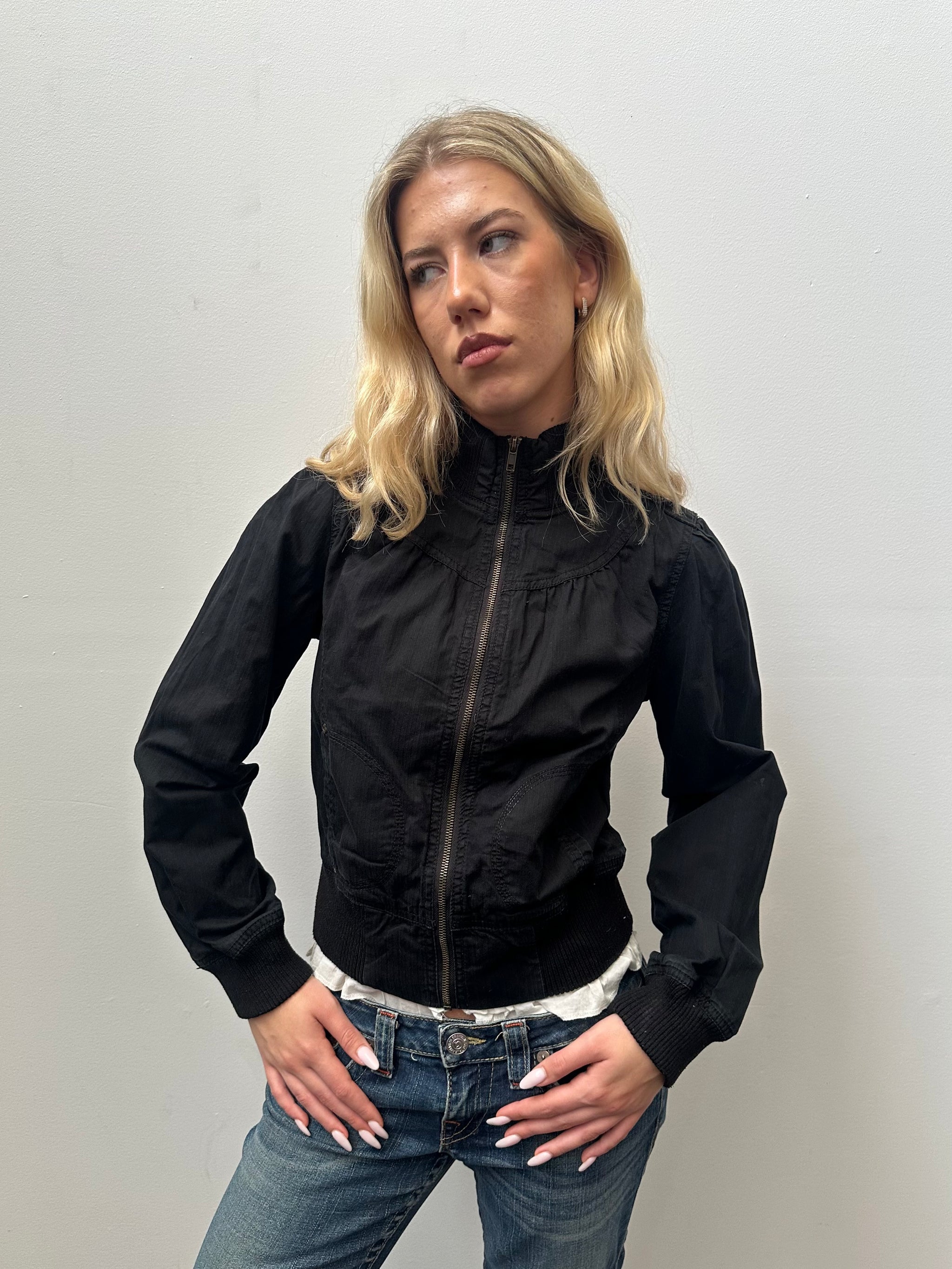 Black Balloon Gathered Zip Up Jacket - Size M
