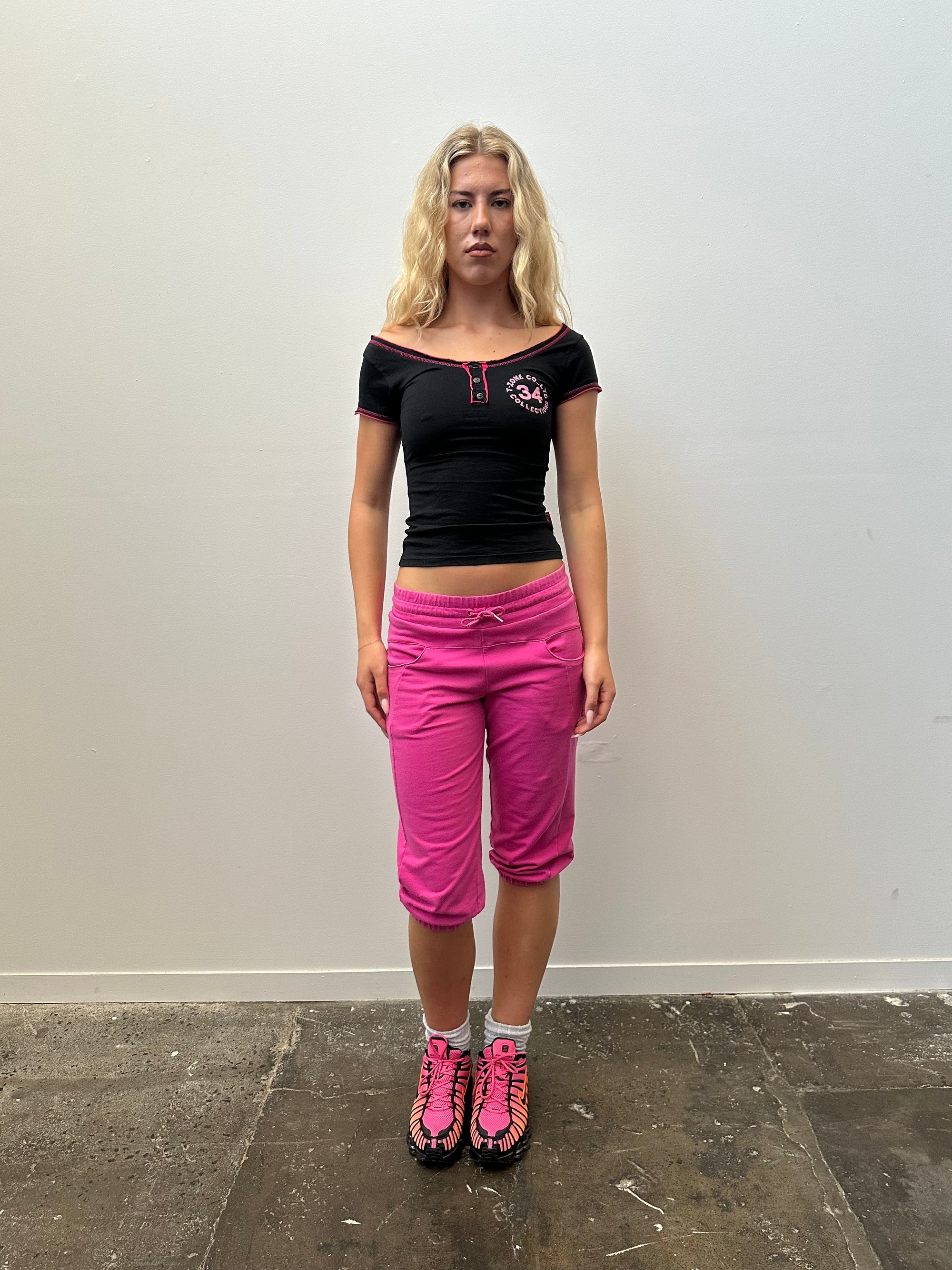 Wide Neck Black & Hot Pink T-Shirt - Size S