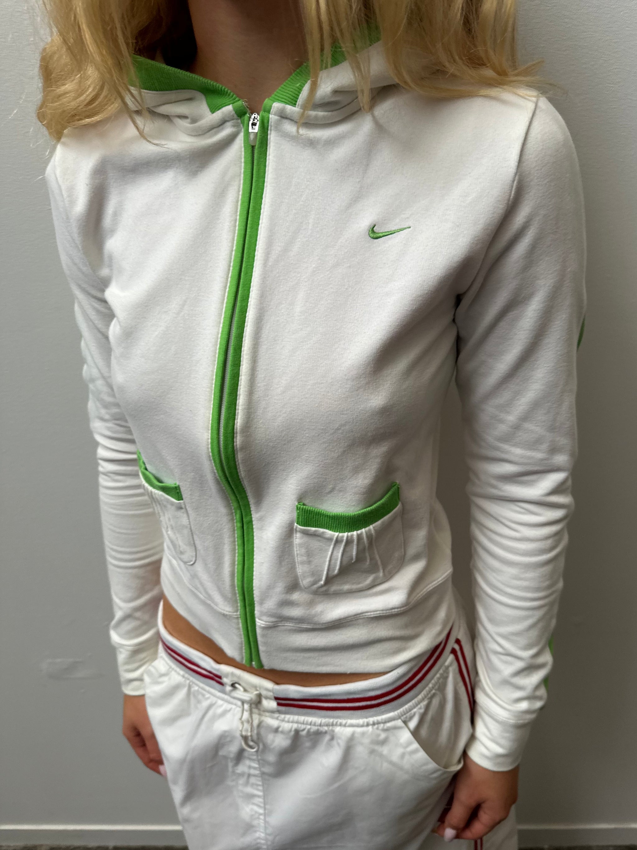 Nike White & Green Hoodie - Size S