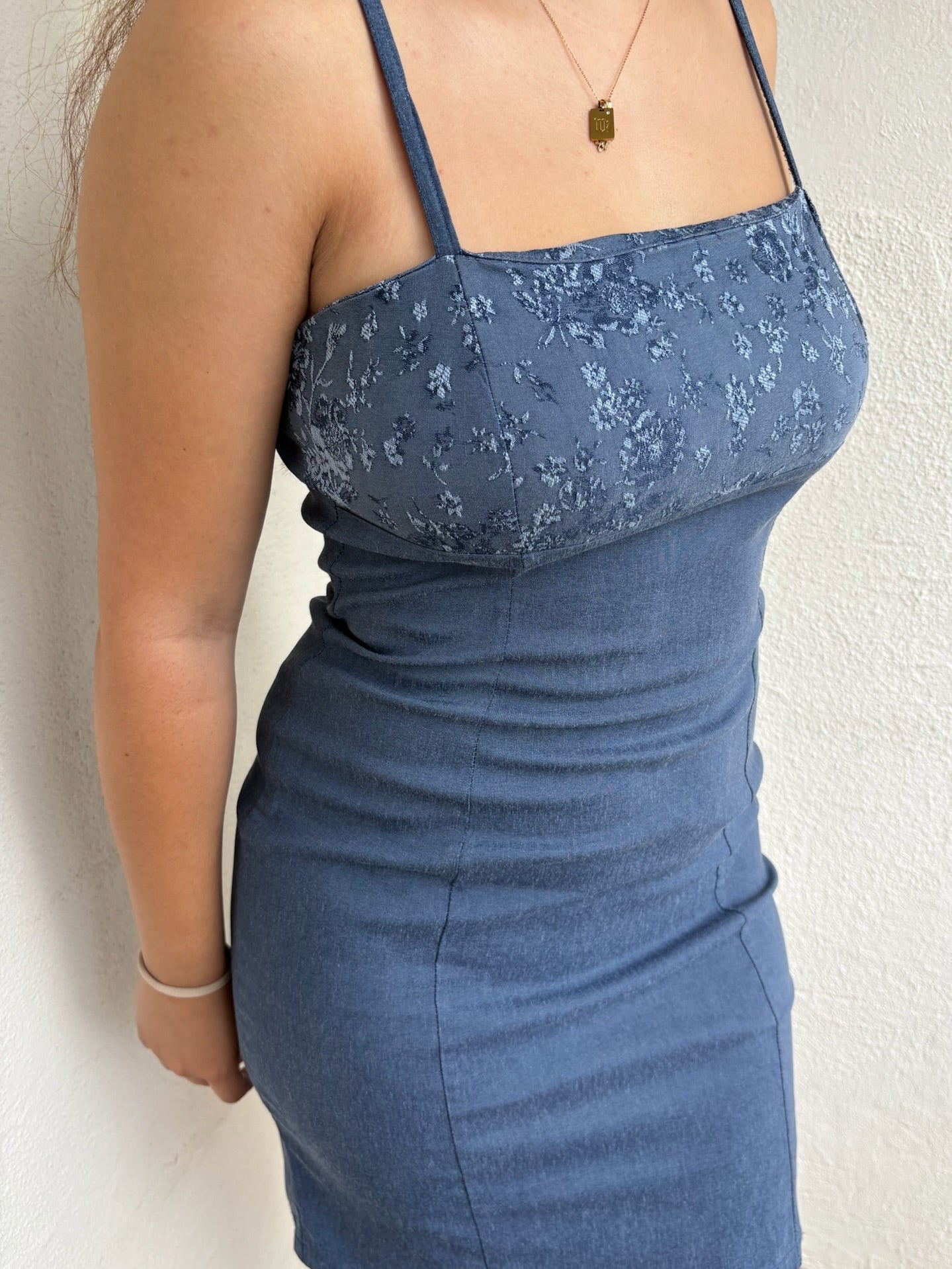 Y2K Blue Floral Body Con Mini Dress - Size M