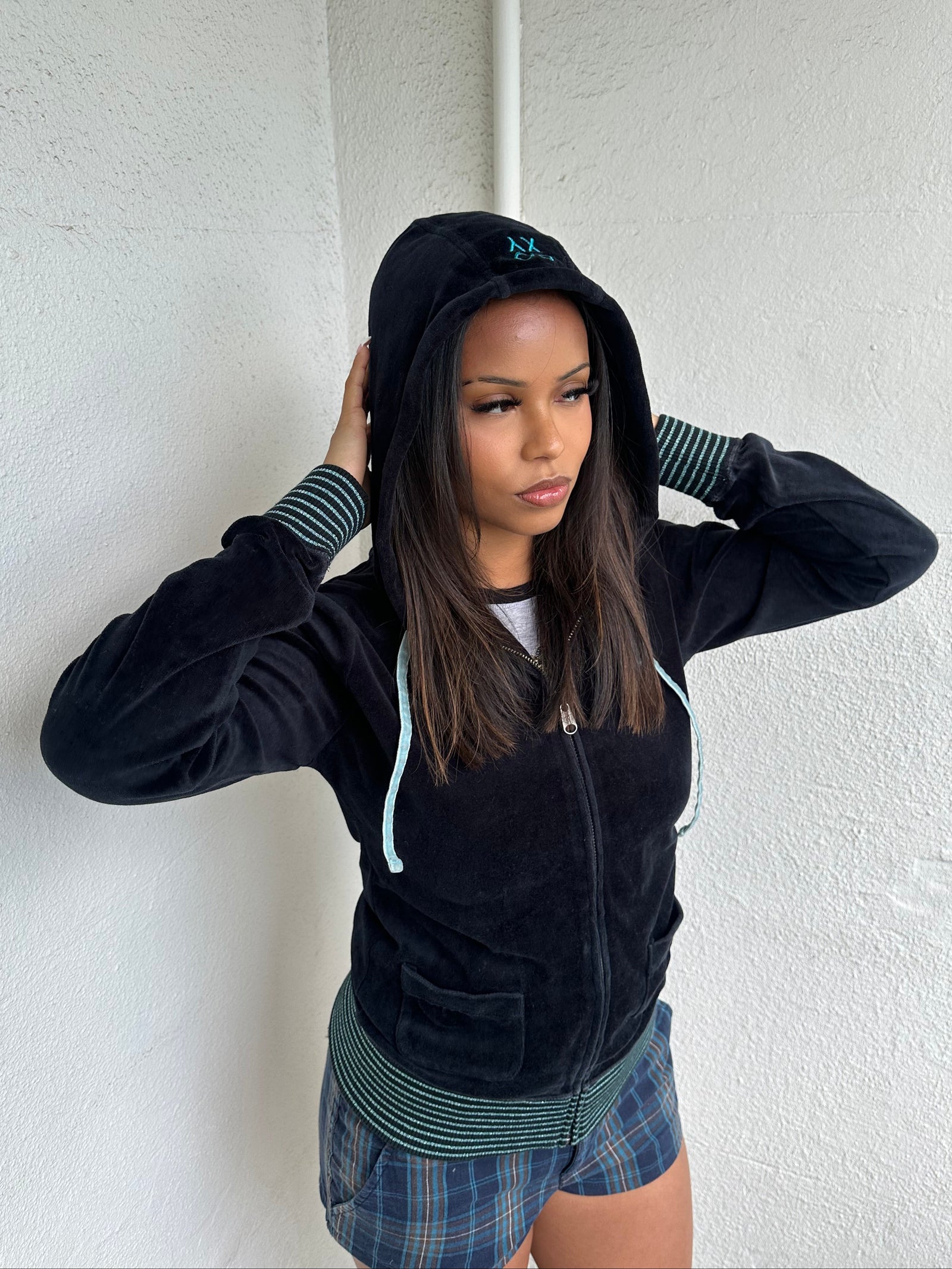 Roxy Navy Velour Zip Up Hoodie